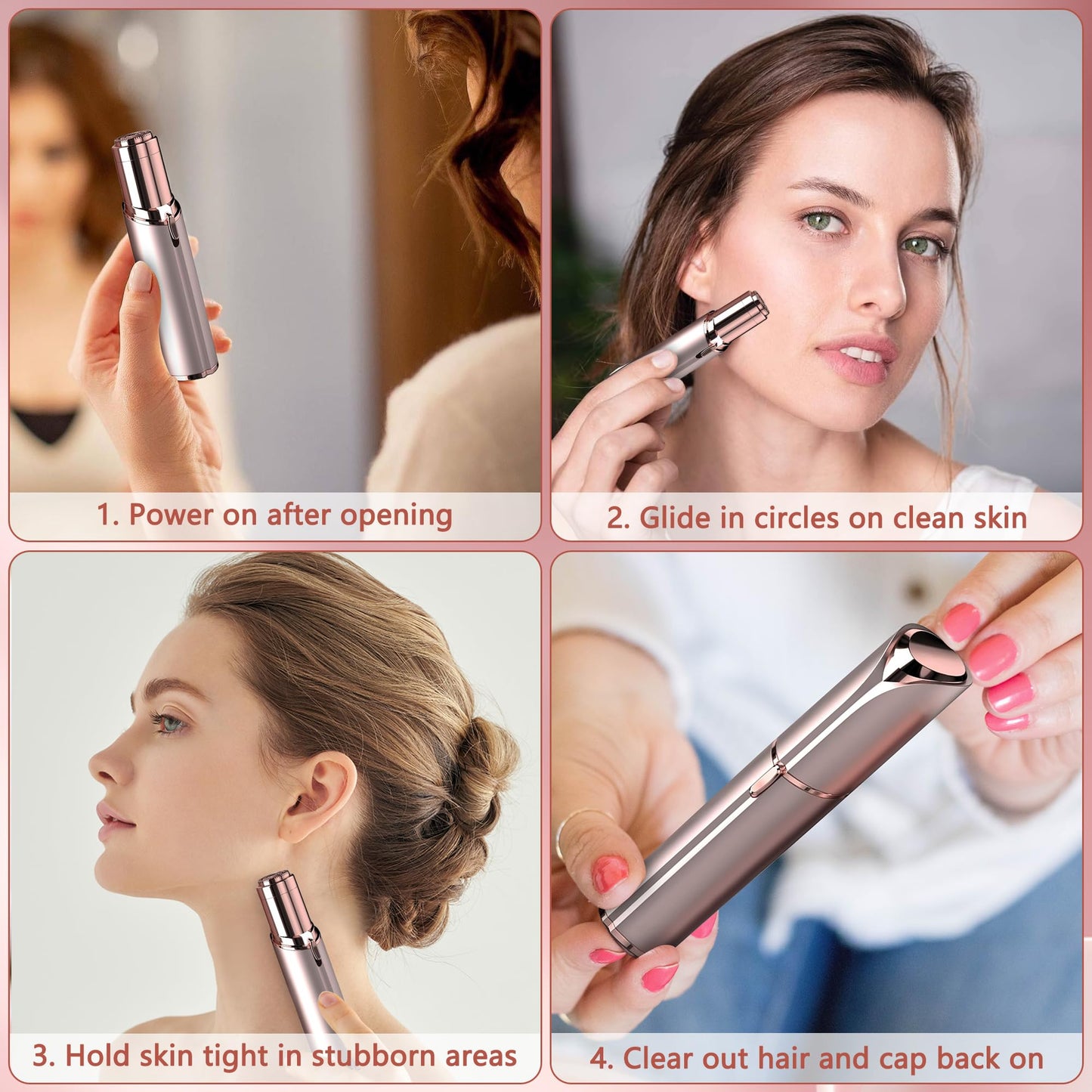 Facial Hair Remover for Women - as Seen on TV Painless Face Shaver - Electric Hair Removal Device for Face Lips Peach Fuzz with Light (Rose Gold) Beauty and Personal Care EVIEY