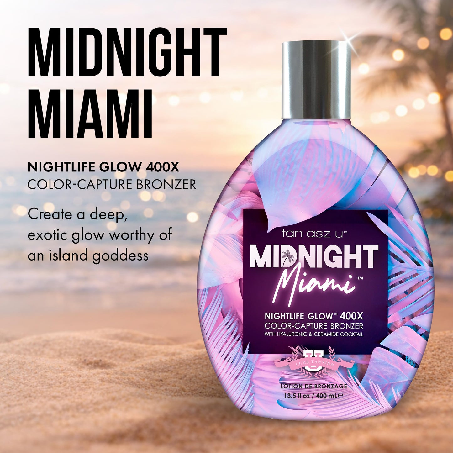 Tan Asz U Midnight Miami Tanning Lotion, Nightlife Glow 400X Color Capture Bronzer Tanning Lotion with Hyaluronic & Ceramides, 13.5 Fl Oz Beauty & Personal Care Tan Incorporated