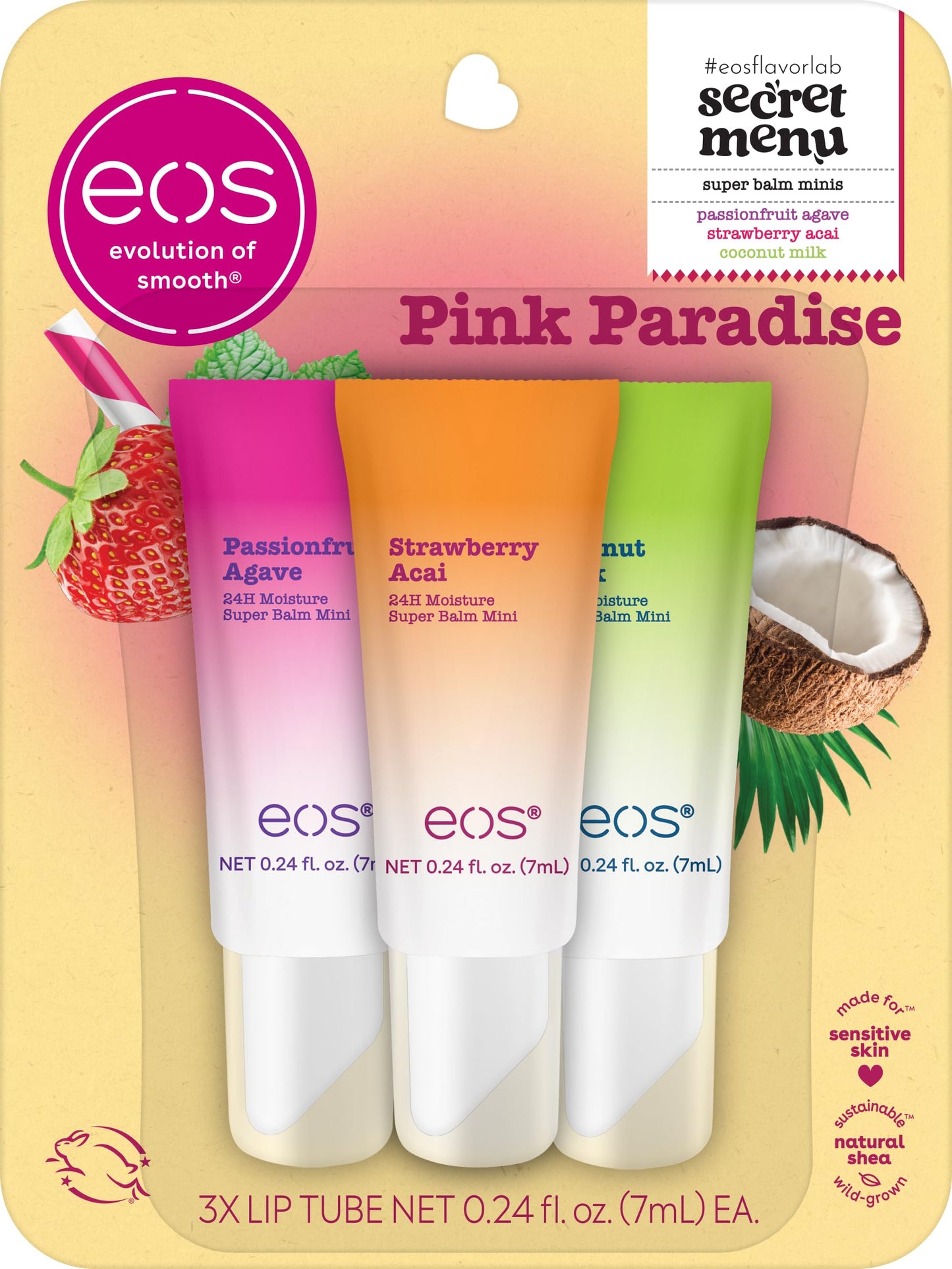 eos 24H Moisture Super Balms Minis- Pink Paradise, Limited-Edition, Nourishing, Dry Lips, Variety Pack Mini, Lip Balms, 0.169 fl oz, 3-Pack Beauty and Personal Care eos