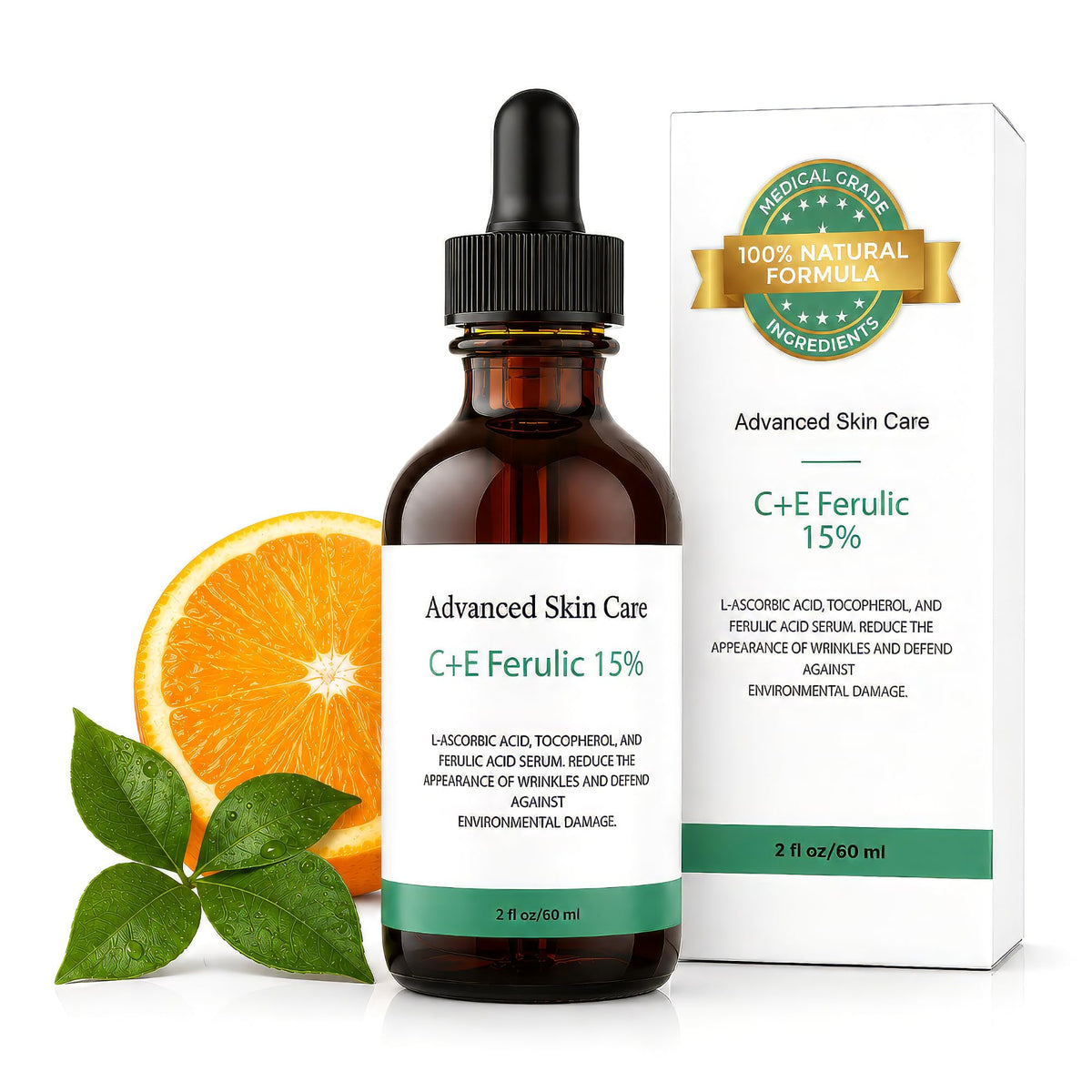 Vitamin C Face Serum with Vitamin E and Ferulic Acid | CE Ferulic 15% with Hyaluronic Acid (Compare to Skin Ceut.) | 2oz, Anti Aging and Wrinkle Serum