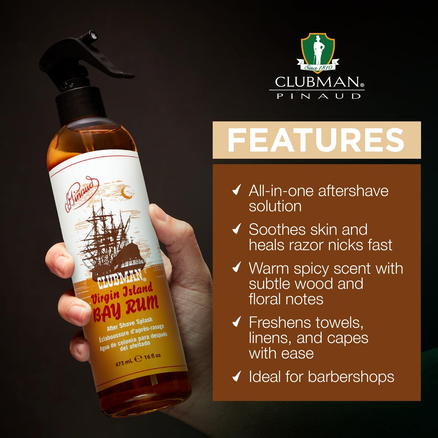 Clubman Virgin Island Bay Rum After Shave Spray Cologne - Classic Aftershave for Men Splash, After Shaving, 16 fl oz Beauty & Personal Care Clubman