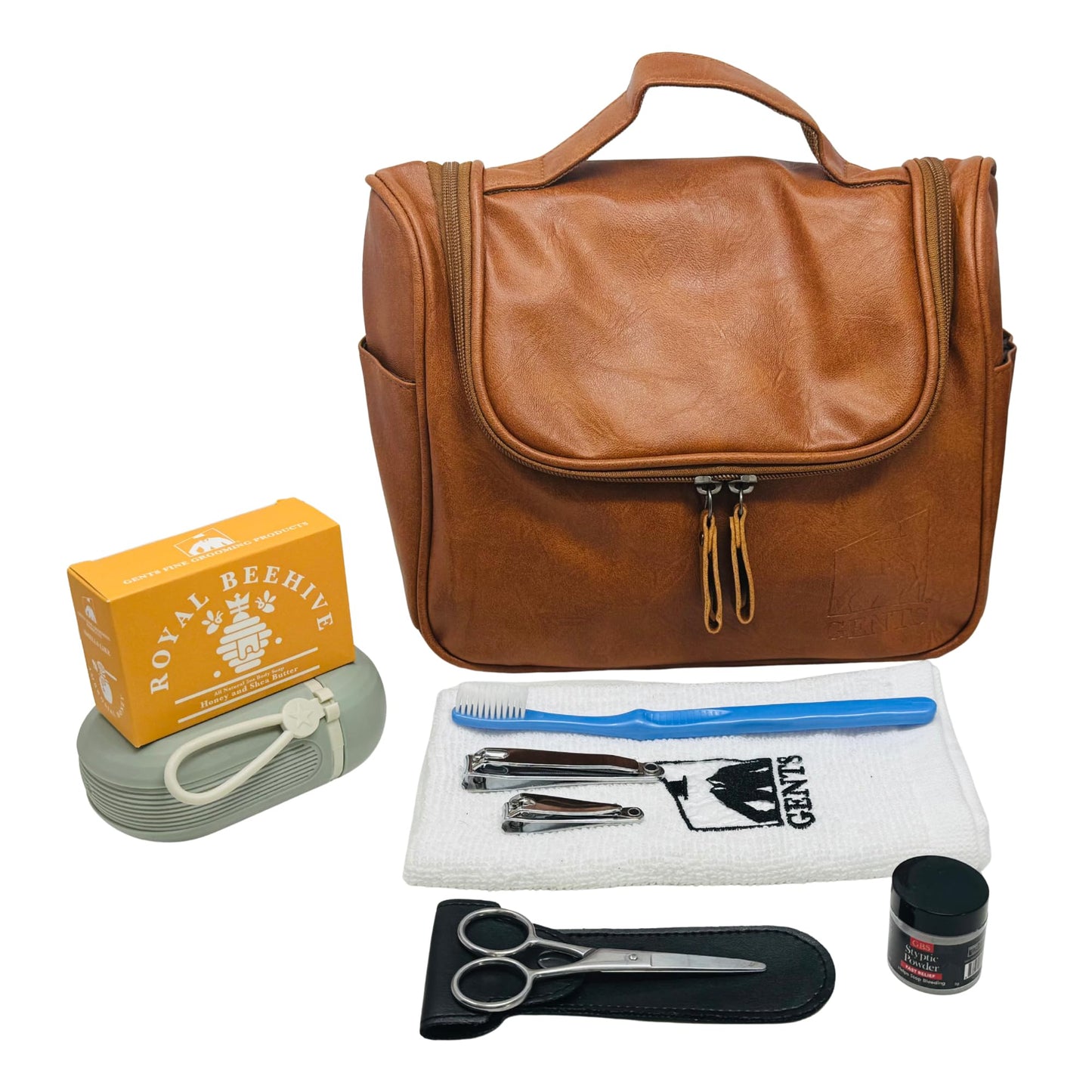 GENTS Grooming Travel Kit for Men - Faux Leather Toiletry Bag, Beard & Nail Care Essentials, Compact Travel Grooming Set for Home, Gym, Business Trips Beauty and Personal Care G.B.S