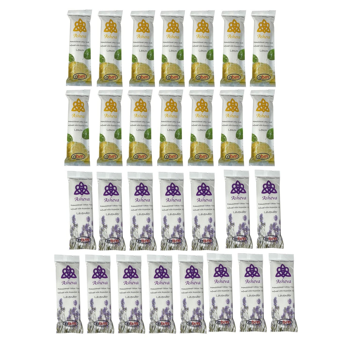 Asheva 8" x 9" Individually Wrapped Oshibori Disposable Towels - Luxurious Moist Cotton Hot/Cold Refreshment Towel - Lavender, Lemon, or Tea Tree Beauty & Personal Care GBM