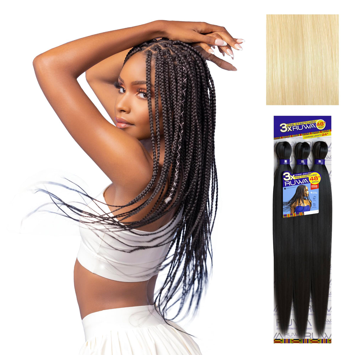 Sensationnel Ruwa Prestretched Braiding Hair-3X 48 Inch,5 pack 613 BLONDE