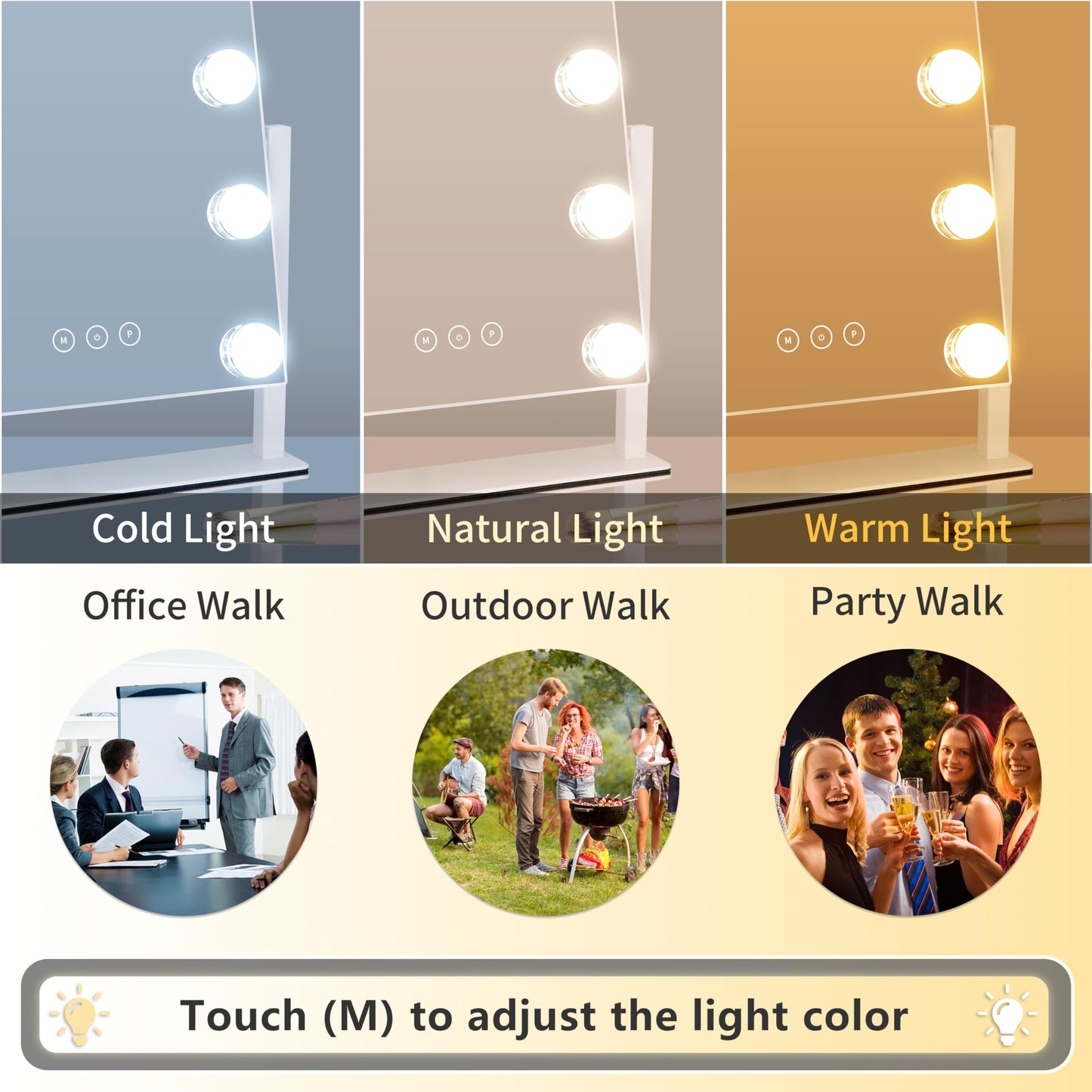 Vanity Mirror with Lights,Lighted Vanity Mirror with 9 Dimmable Bulbs for Dressing Room & Bedroom,3 Color Lighting,Modes Detachable 10x Magnification Beauty & Personal Care Kotdning