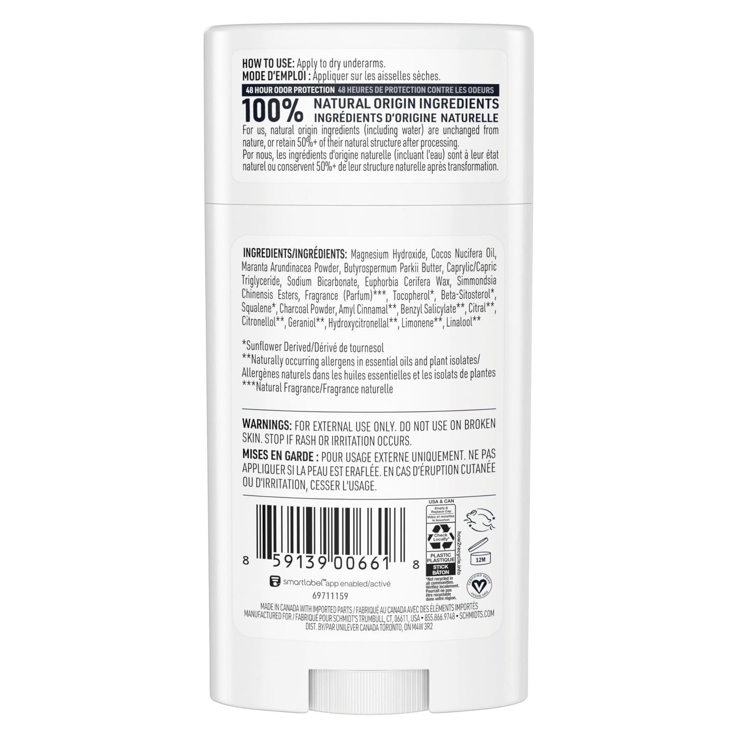 Schmidt's Aluminum-Free Vegan Deodorant Charcoal & Magnesium with 24 Hour Odor Protection, for Women and Men, Natural Ingredients, Cruelty-Free, 2.65 Beauty and Personal Care Schmidt's