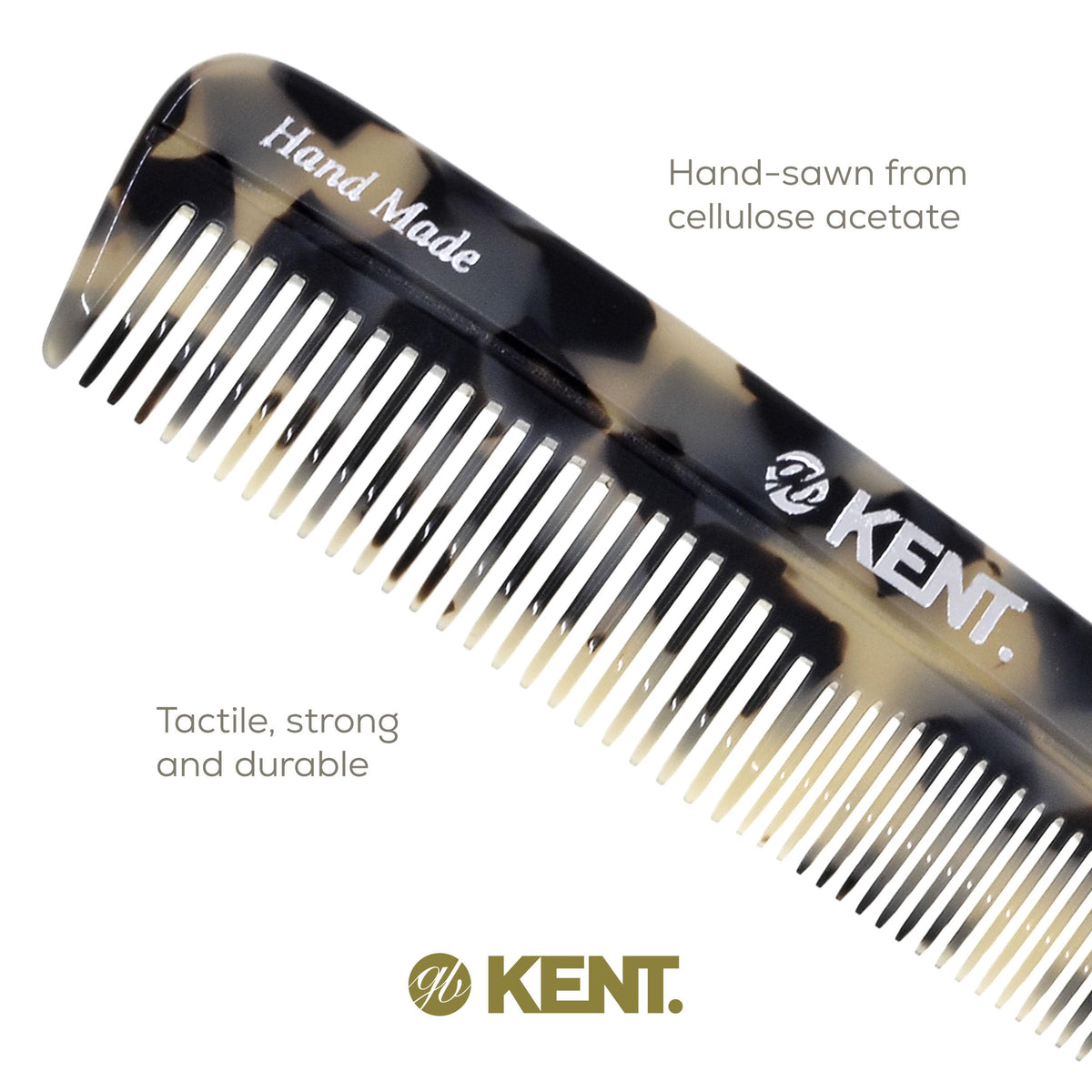 Kent R7T TW Fine and Wide Tooth Hair Comb, Handmade Pocket Comb for Men, Beard and Mustache Combs for Everyday Grooming and Styling, Sawcut Kent