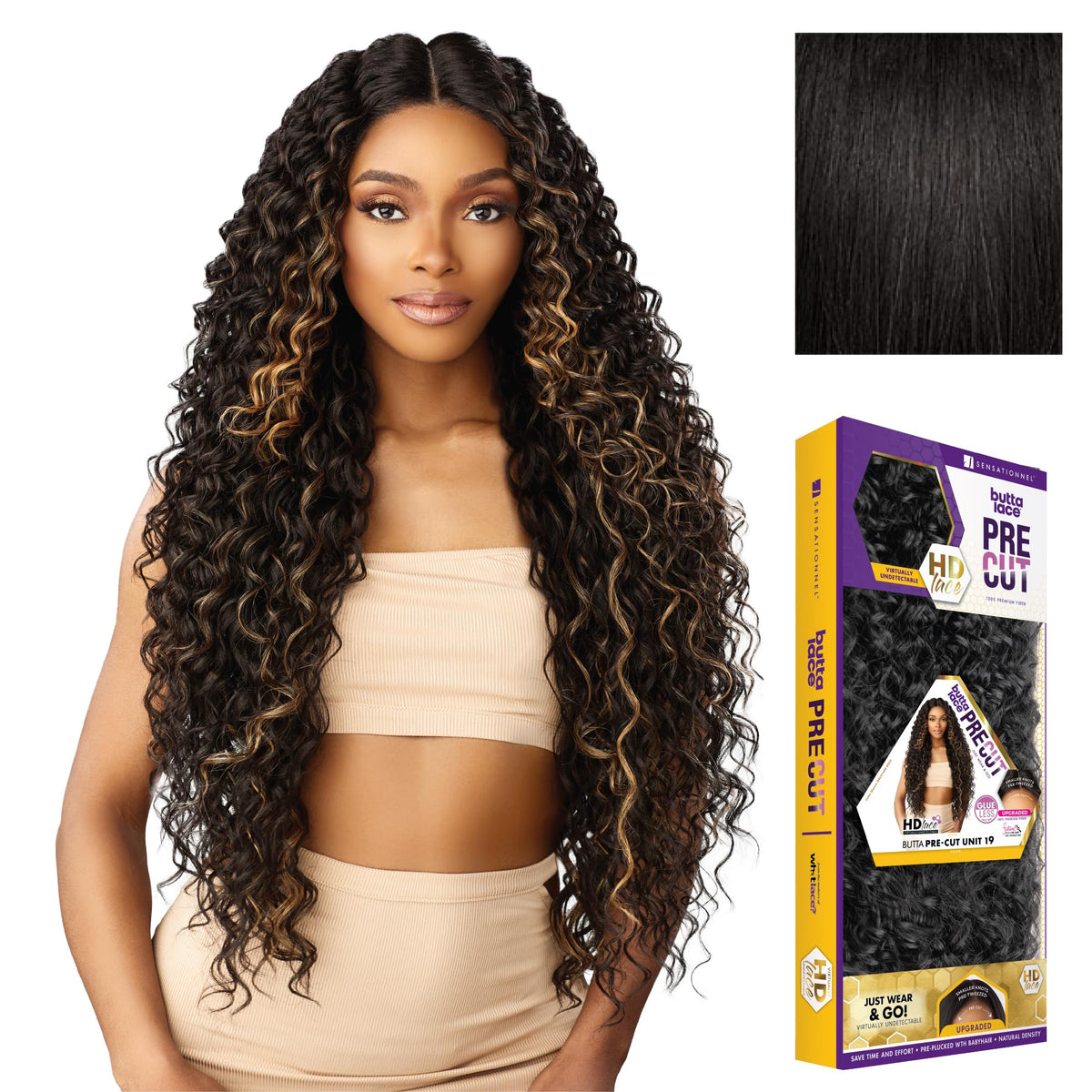 Sensationnel Butta Lace Precut Wig-Unit 19, 1B OFFBLACK