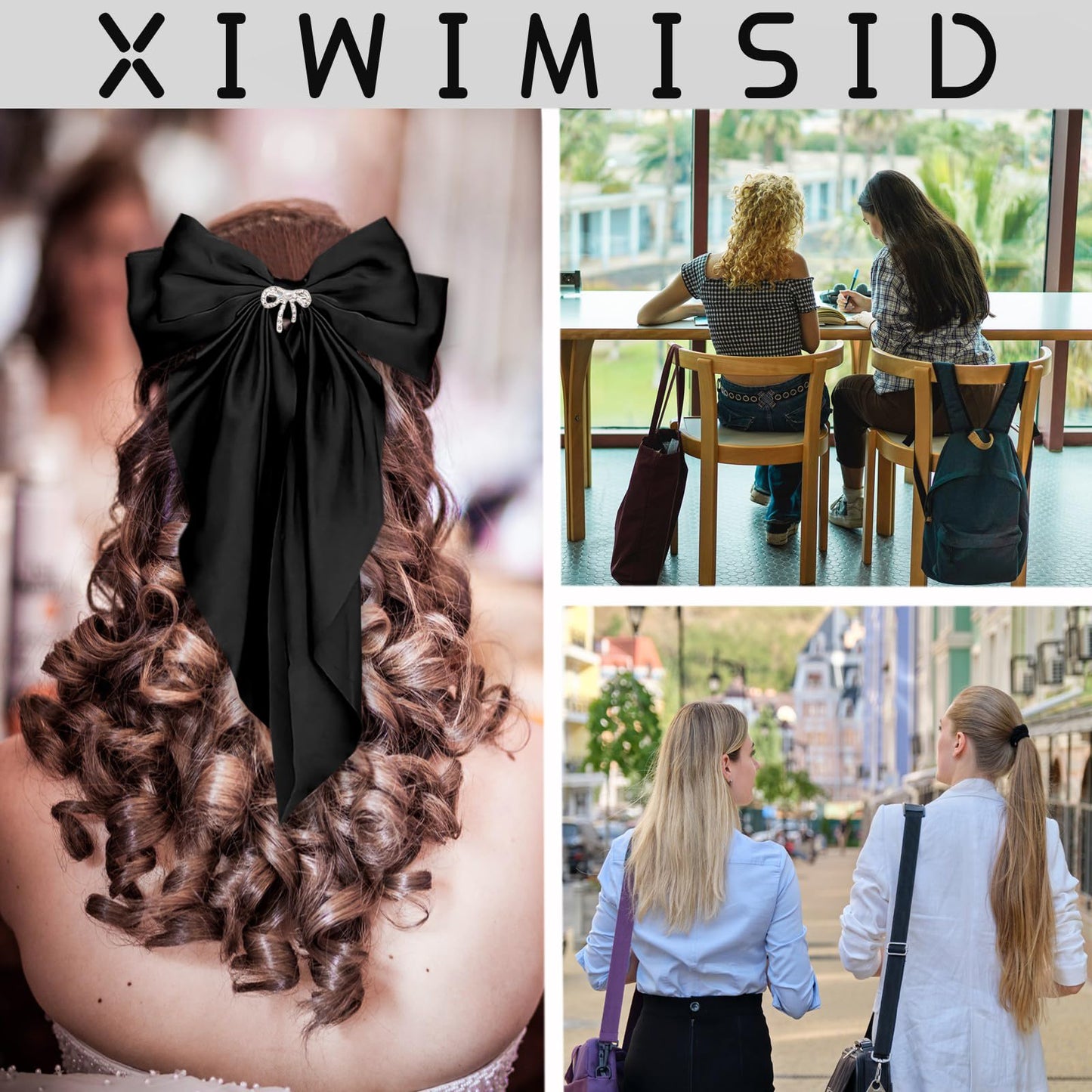 Big Bow Hair Clips for Women And Girls, Cute Silky Satin Bows Barrettes Hair Accessories Oversized Long Tail Ribbons Metal Hairpin 2pcs (black+white) Beauty & Personal Care XIWIMISID