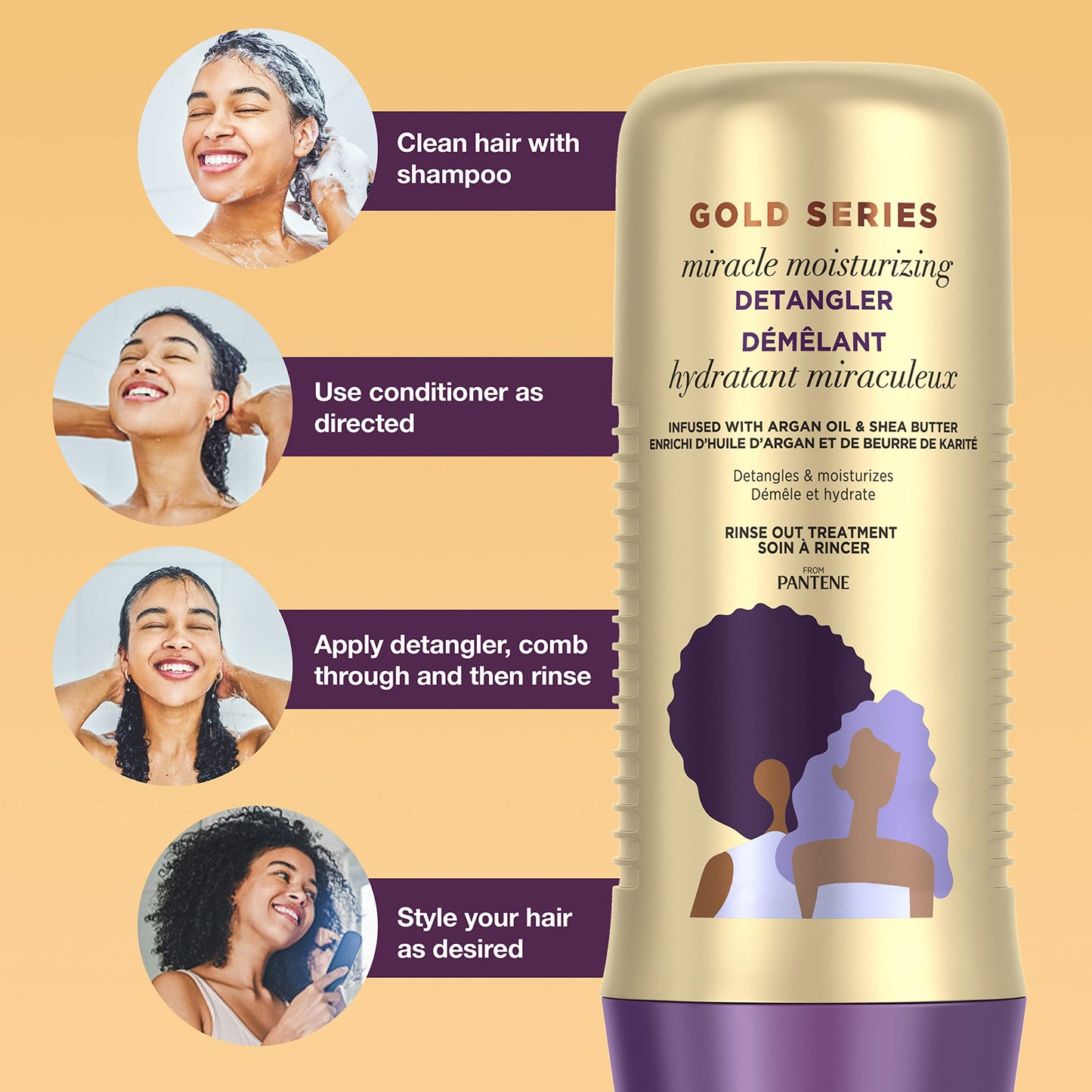 Pantene Gold Series Detangler Treatment for Curly and Coily Hair with Argan Oil and Shea Butter, 8 Fl Oz Beauty & Personal Care Pantene