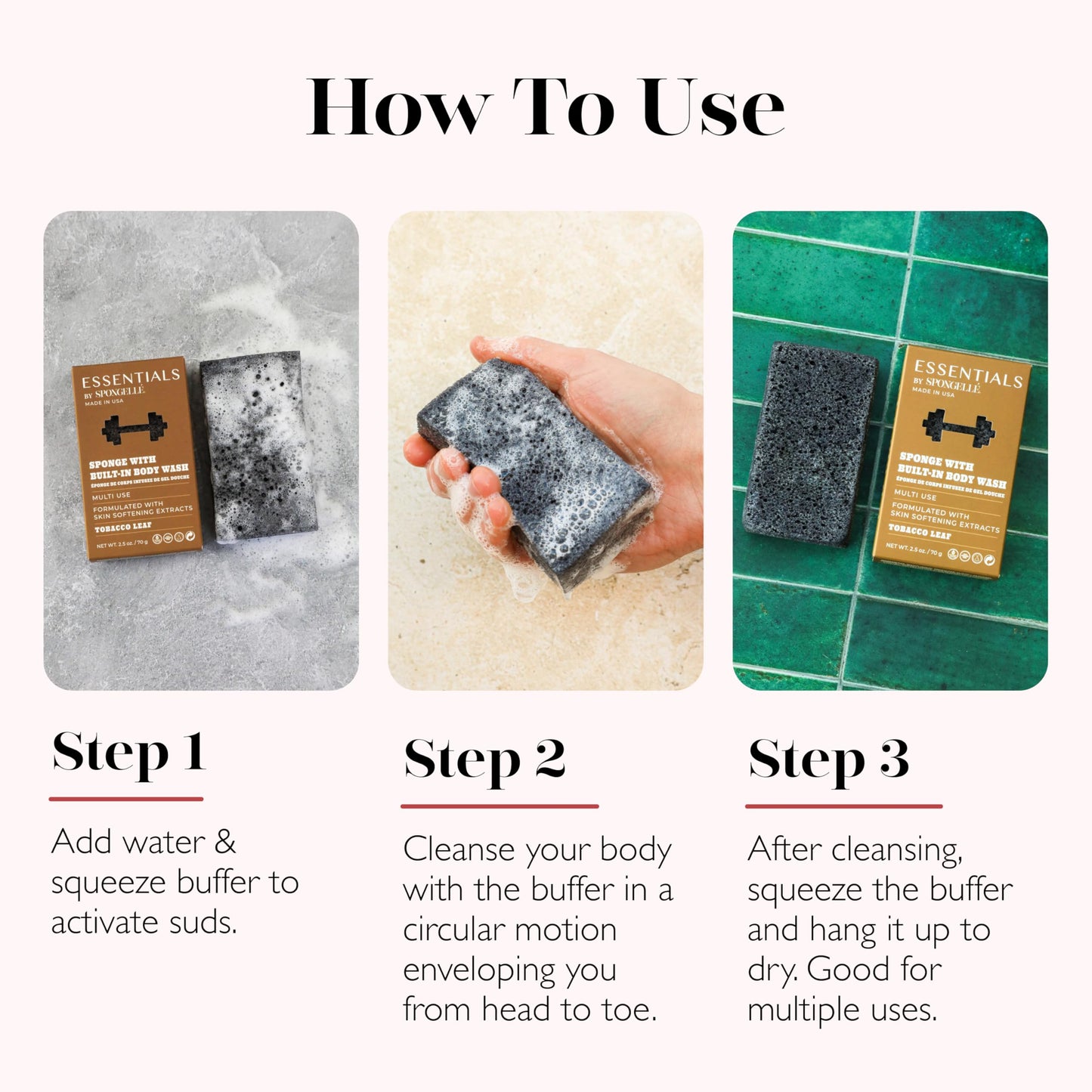 Spongelle Men's Essentials Tobacco Leaf Body Buffer - Bath & Shower Loofah for Men - Cleanse, Exfoliate, and Nourish in one Easy Step - Cruelty-Free Beauty and Personal Care SPONGELLÉ