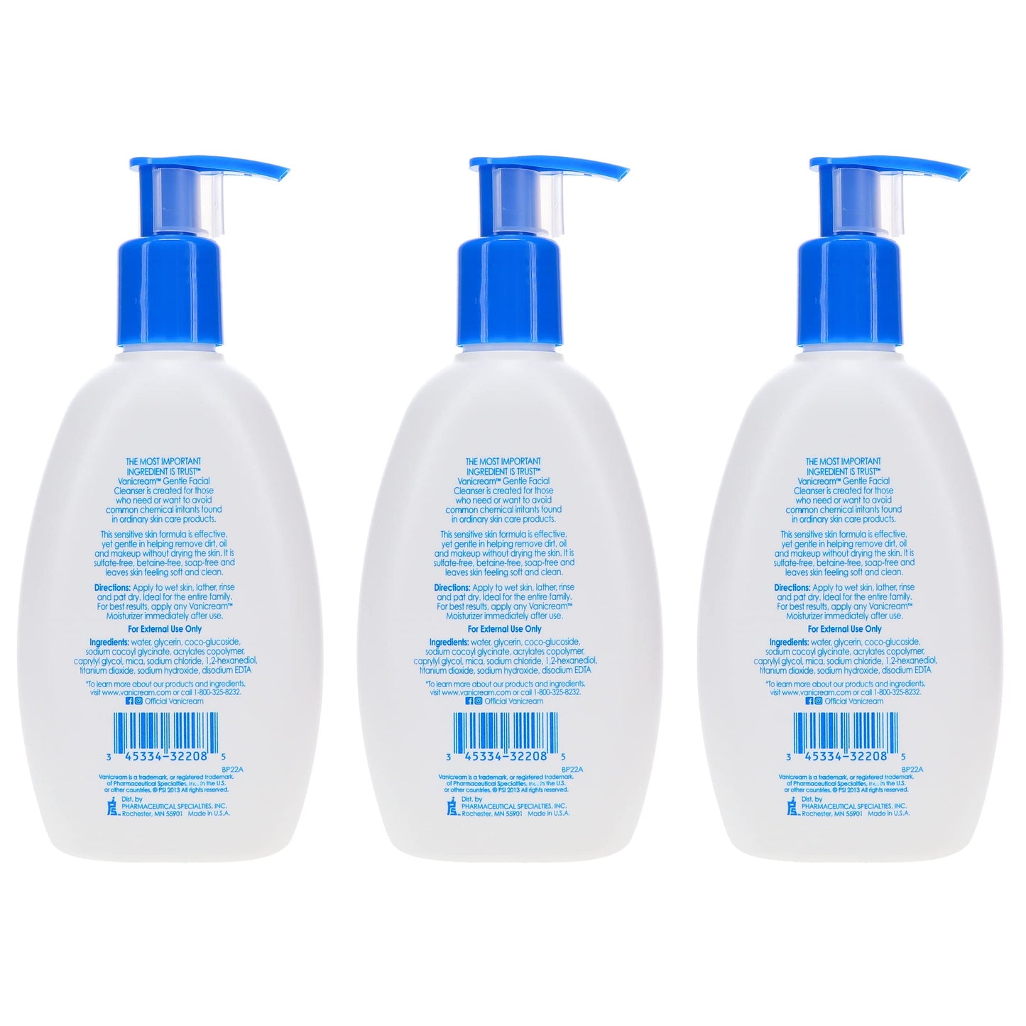 Vanicream Gentle Facial Cleanser for Sensitive Skin, 8 Oz (Pack of 3), Unscented, 24 Fl Oz Beauty & Personal Care Vanicream