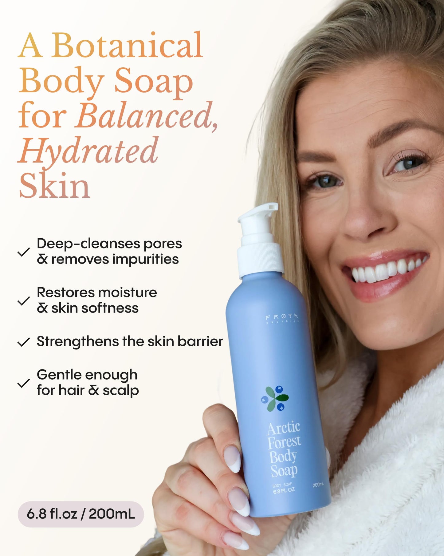 FRØYA Organics Arctic Forest Body Soap | Moisturizing Daily Body Wash, Gentle Enough For Hair | Juniper & Jojoba Strengthen Skin Barrier | Beauty & Personal Care FRØYA