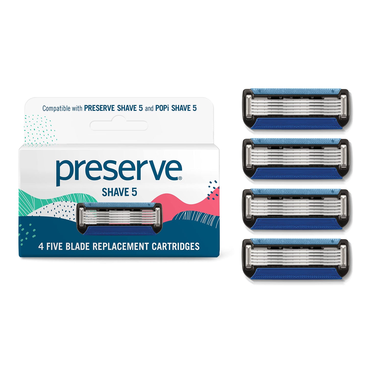 Preserve Shave 5 Razor Blades Refills - 5 Blade Razors for Men & Women - Ceramic Coated Shavers for Comfort with Aloe-Cocoa Butter Strip - Reusable Beauty & Personal Care Preserve