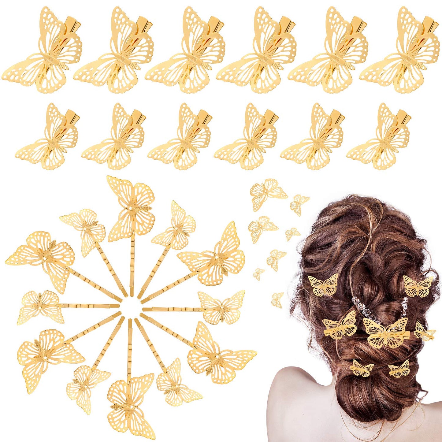 24 Pieces Halloween Butterfly Hair Clips Metal Butterfly Hair Clamps Metallic Hollow Butterfly Hairpins Clips Hair Accessories for Women Girls Beauty & Personal Care WILLBOND