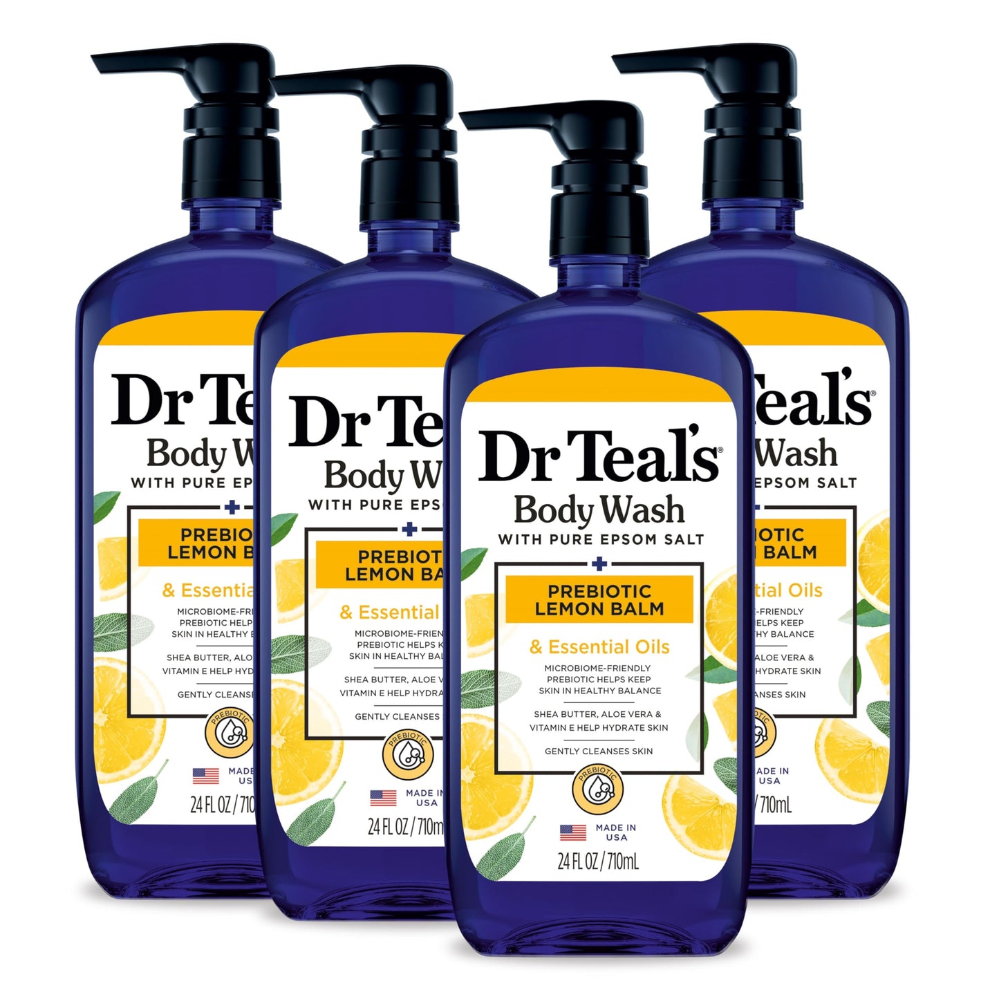 Dr Teal's Body Wash with Pure Epsom Salt, with Prebiotic Lemon Balm & Sage, 24 fl oz (Pack of 4) Beauty & Personal Care Dr Teal's