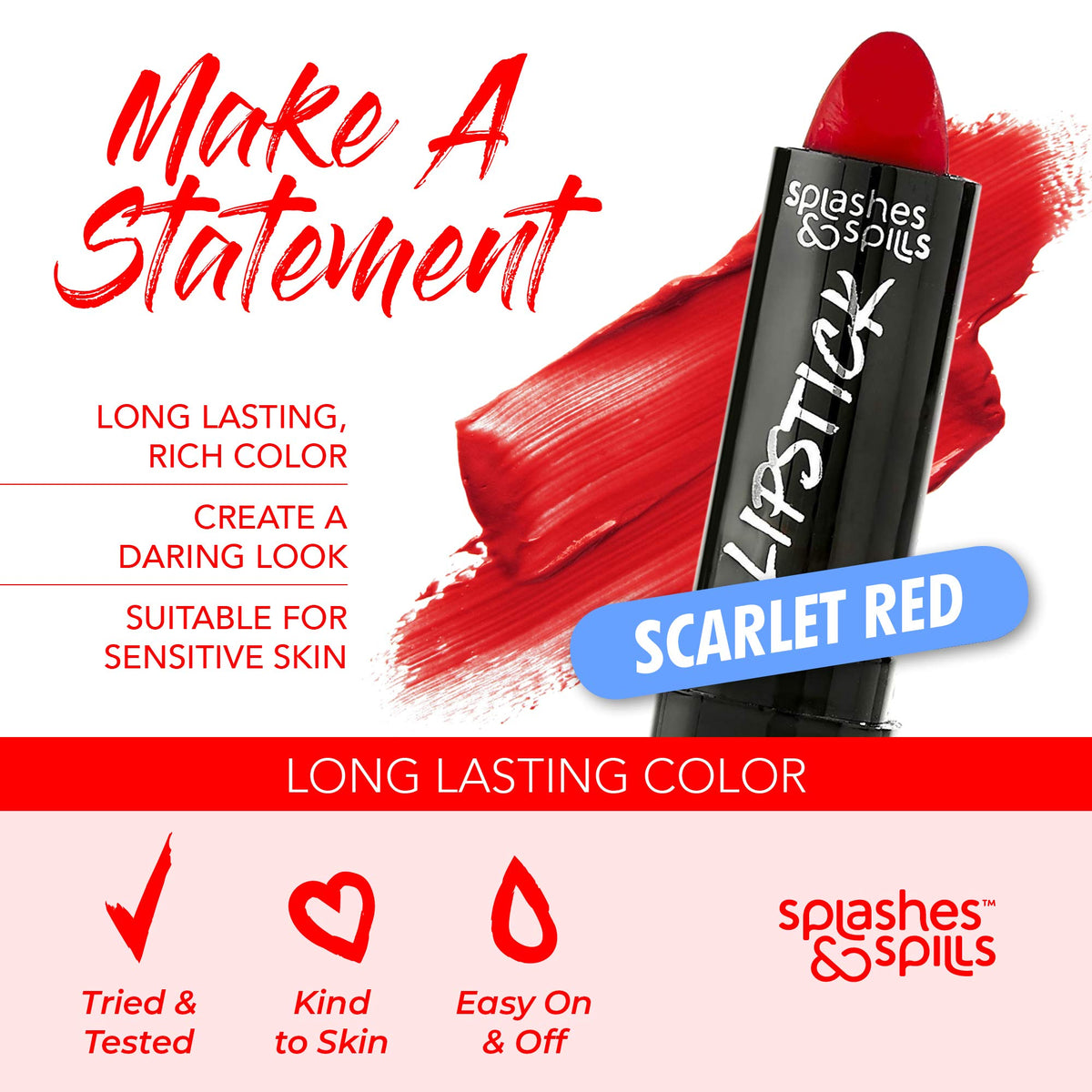 Vivid Black and Red Lipstick - 2 Pack Combo - Bold, Translucent, No Sheen Lip Color With Matte Finish - Makeup and Cosmetics by Splashes & Spills Beauty & Personal Care splashes & spills