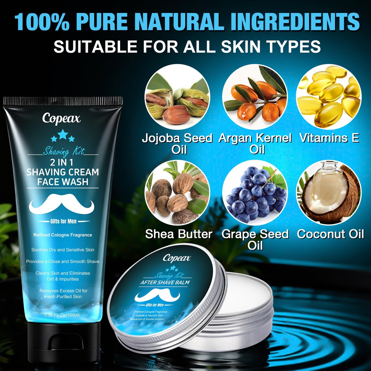 Shaving Kit for Men,Mens Shaving Kit w/Natural Cologne Shaving Cream,Balm,Bowl,Tumbler Cup,Mens Self Care & Grooming Valentines Fathers Day Birthday Beauty and Personal Care Copeax