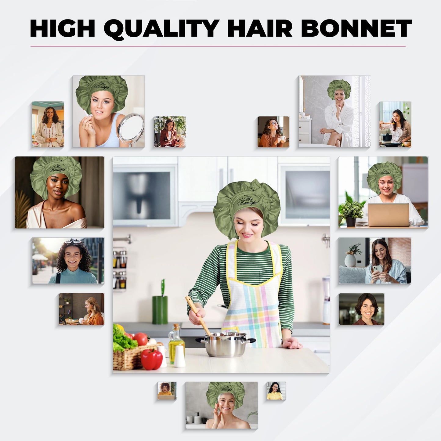 Tie Bonnet for Women Girls Night bonnnts,Sleeping Bonnets for Natural Curly Braids,Adjustable Bonnets with tie (Mystery Green) Beauty and Personal Care BE BEAUTIFUL EXTENSIONS