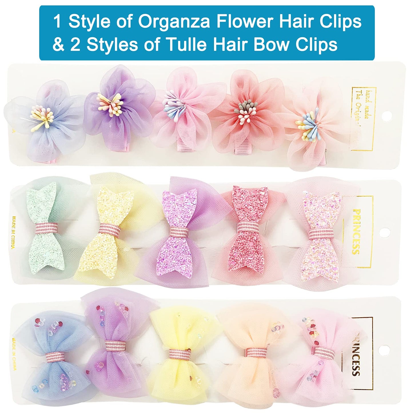 Tulle Glitter Hair Bows for Girls, BETITETO 15 Pieces Cute Handmade Flower Rhinestone Alligator Hair Clips Non-slip for kids Women Beauty & Personal Care BETITETO