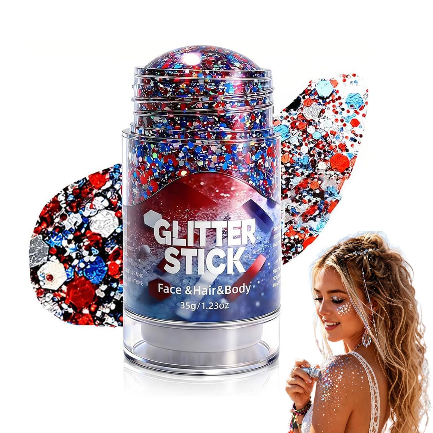 4th of July Glitter Stick, 2026 Red White and Blue Glitter Stick for Hair & Body, Fourth of July Glitter Sticks for Independence Day Parties Beauty & Personal Care ropceer