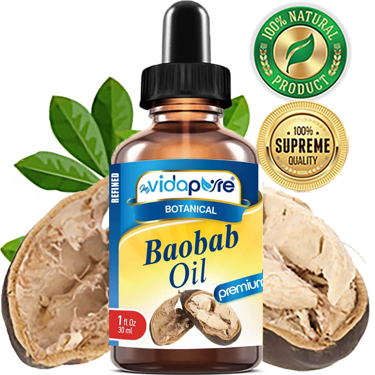 MYVIDAPURE 100% Pure BAOBAB OIL WILD GROWTH RAW for Skin, Hair, Lip and Nail Care. (1 Fl Oz) Beauty & Personal Care MYVIDAPURE