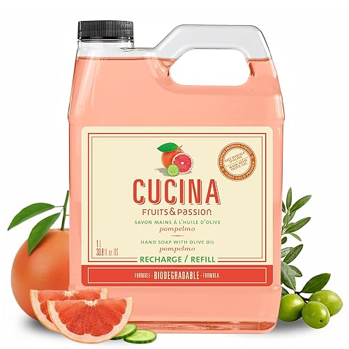 Cucina Fruits & Passion Hand Soap Refill, Pompelmo, 1 L (33.8 fl oz), Liquid Hand Soap with Moisturizing Olive Oil, Biodegradable, Vegan Formula Beauty & Personal Care Cucina