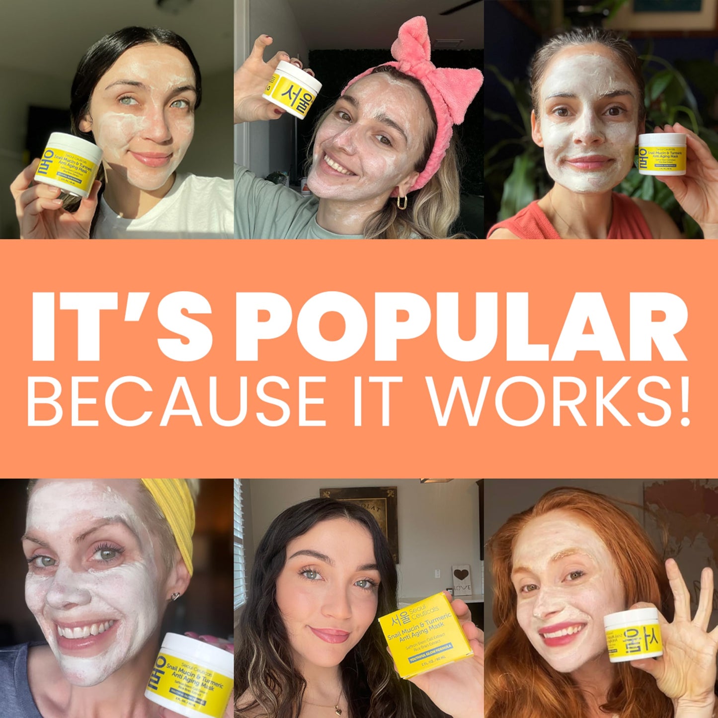 SeoulCeuticals Korean Face Mask Skin Care - Snail Mucin Turmeric Mask for Face - Cruelty Free K Beauty Anti Aging Face Mask for Healthy, Youthful Glow Beauty & Personal Care SeoulCeuticals