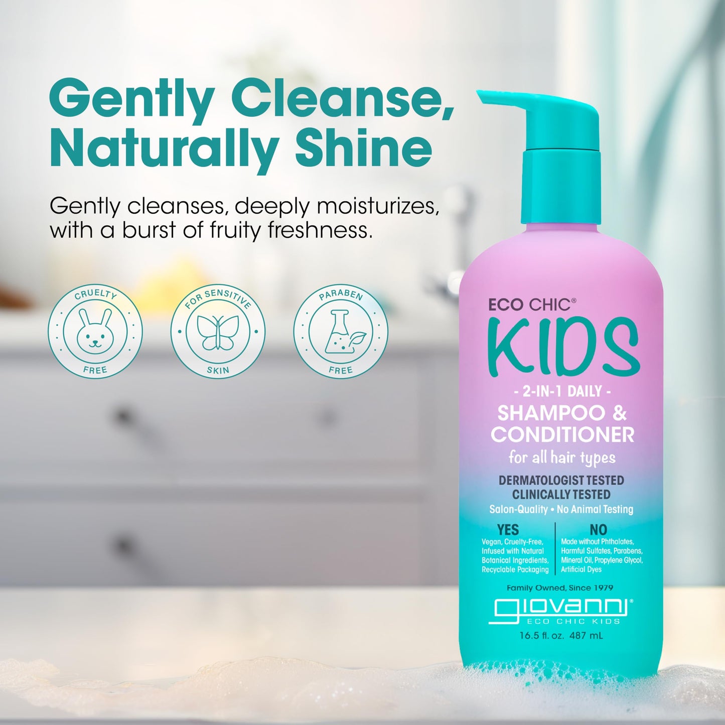 Eco Chic KIDs 2 In 1 Shampoo & Conditioner - Kids 2-in-1, for All Hair Types, Salon Quality, Lightweight & Hydrating, Gentle Formula, Vegan-Friendly Beauty & Personal Care GIOVANNI
