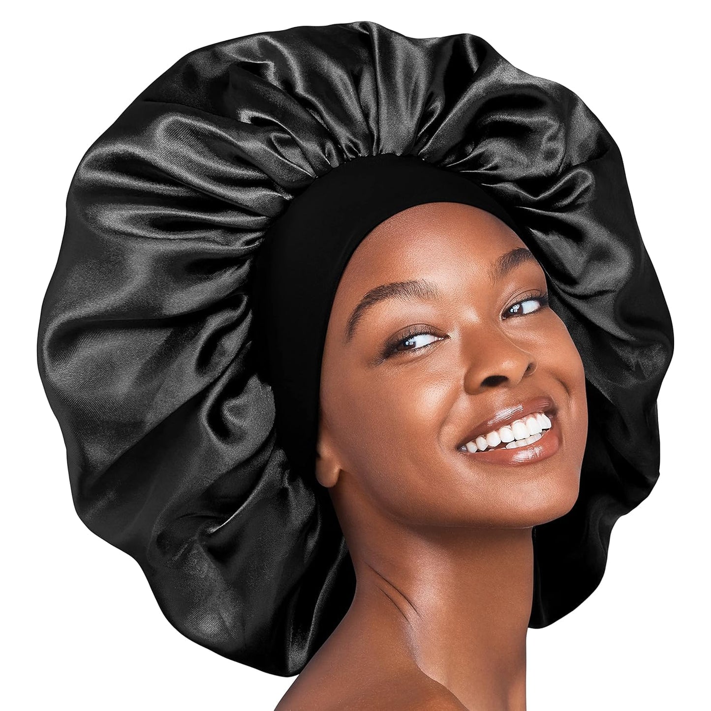 Red by Kiss Reversible Silky Satin Hair Cap Hair Bonnet with Wide Edge Double Wear Cap, Super Jumbo (Black) Beauty and Personal Care Red by Kiss