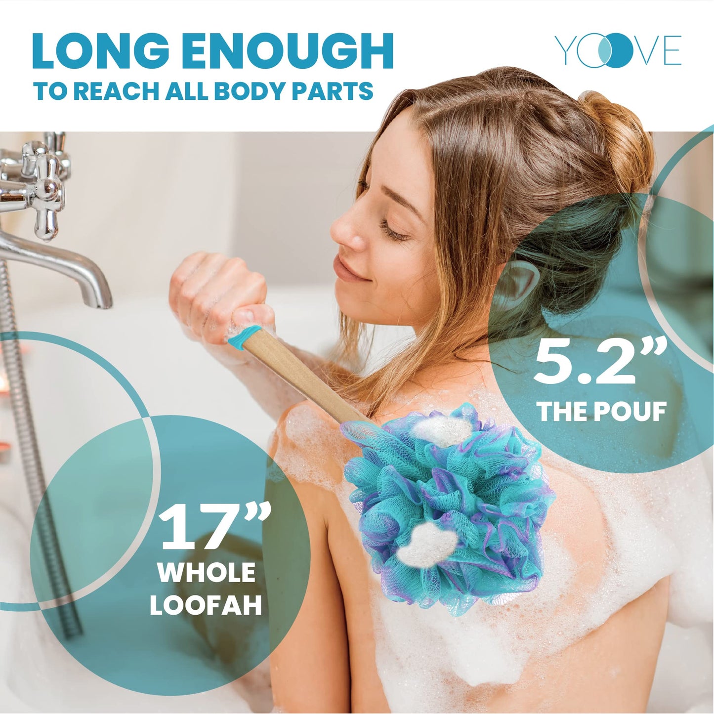 Yoove Bath Pouf with Handle - Body Scrubber Green Loofah for Women - Charcoal Infused Shower Loofah Sponge with Handle - Back Scrubber - Back Shower Beauty & Personal Care Yoove