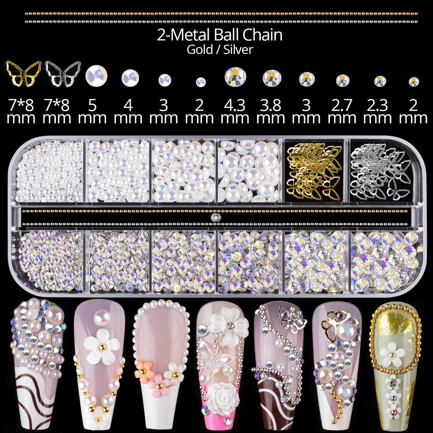 Mixed 3D Nail Art Gem Decoration Accessories Kit #1, Aurora Bear Bow Butterfly Starry AB Rhinestone Charm Jewelry for Deco, Pearl Flower Caviar Bead Beauty & Personal Care BELLEBOOST