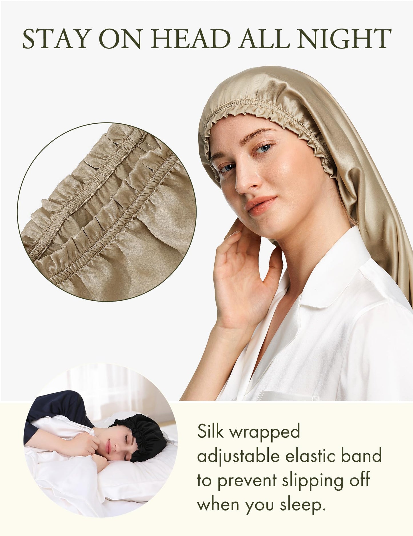 LilySilk Extra Long Silk Bonnet Sleep Cap for Women Soft Adjustable Hair Bonnet for Braids,Curly,Long Hair- Soft Elastic Band, Taupe Beauty and Personal Care LilySilk