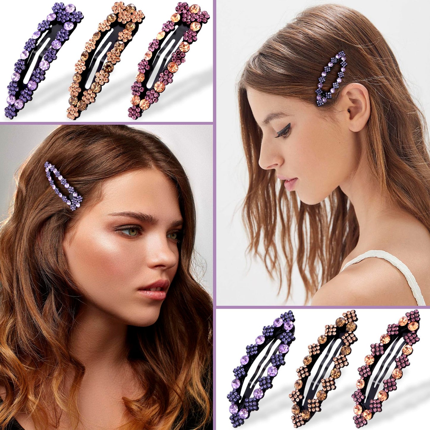 OIIKI Rhinestone Snap Hair Clips for Women 10pcs, Sparkly Glitter Crystal Hair Clips Barrettes Bling Diamond Fancy Hair Snap Clips Hairpins for Girls Beauty & Personal Care OIIKI