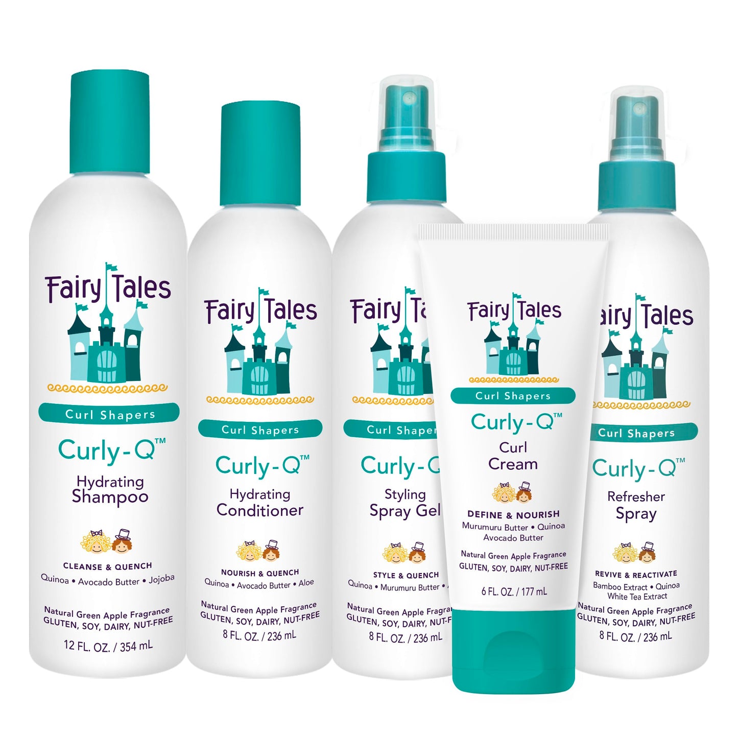 Fairy Tales Curly Q Kids Curly Hair Products Set - Curl Shampoo, Curl Conditioner, Curl Cream, Curl Refresher & Kids Styling Spray Gel - Phthalate Beauty & Personal Care Fairy Tales