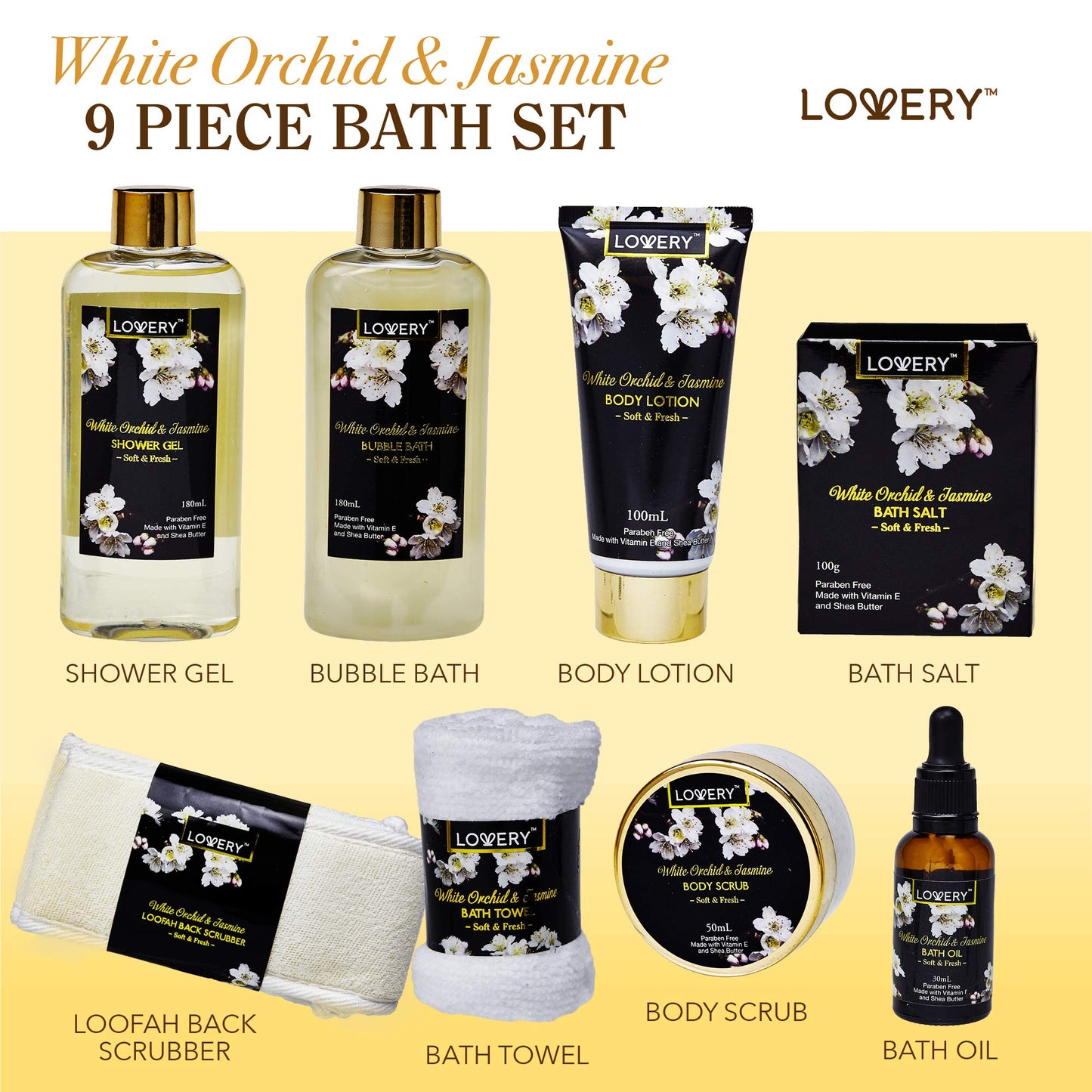 Gift Baskets for women Mom Gifts, Bath and Body Spa Set- Orchid & Jasmine Home Spa Set With Body Scrubs, Lotions, Oils, Gels and More - Care Package Beauty & Personal Care LOVERY