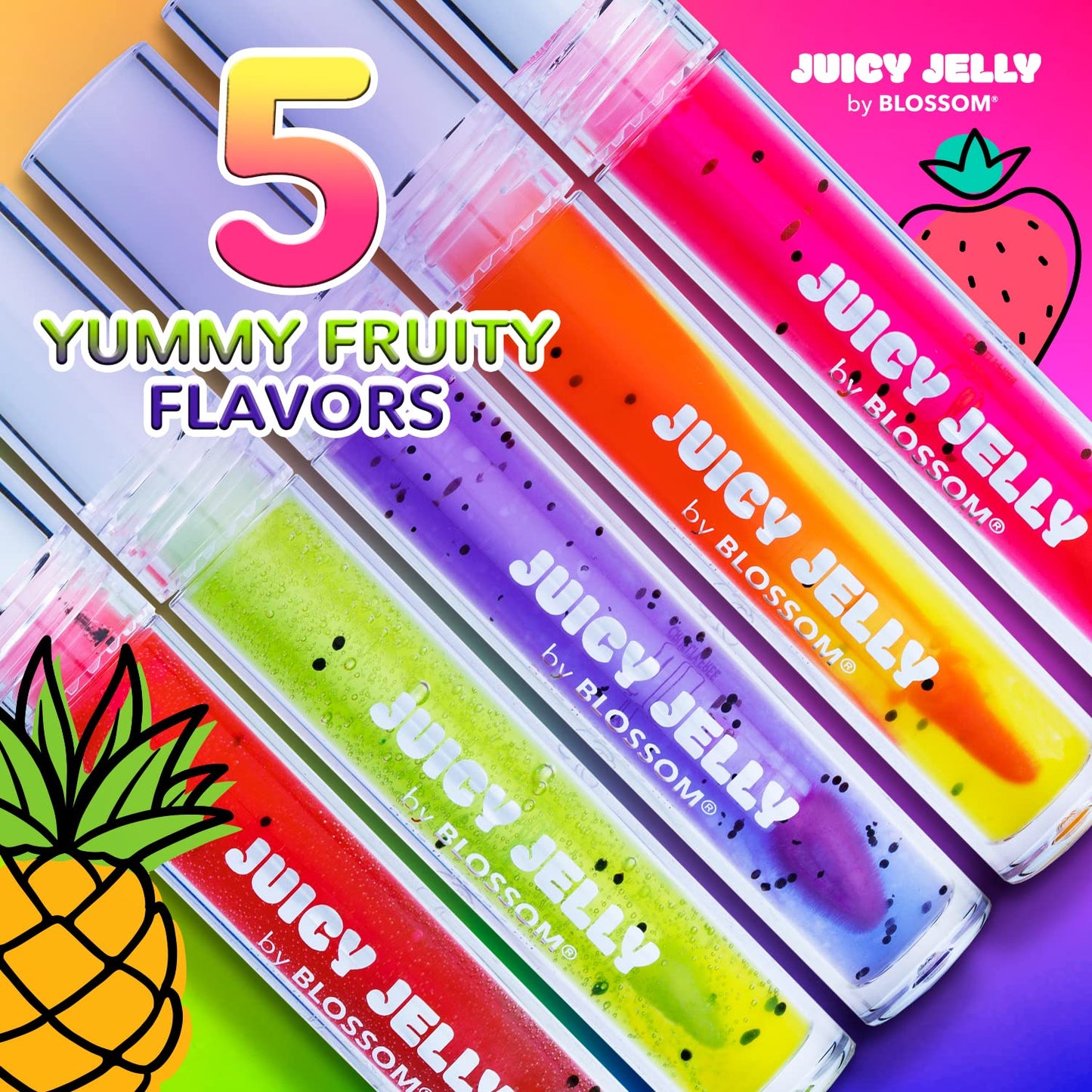Blossom Lip Gloss Juicy Jelly Moisturizing Fruit Flavored Nourishing High Shine Lip Oil with Doe Foot Wand Applicator, 0.09oz, Watermelon Beauty & Personal Care Blossom