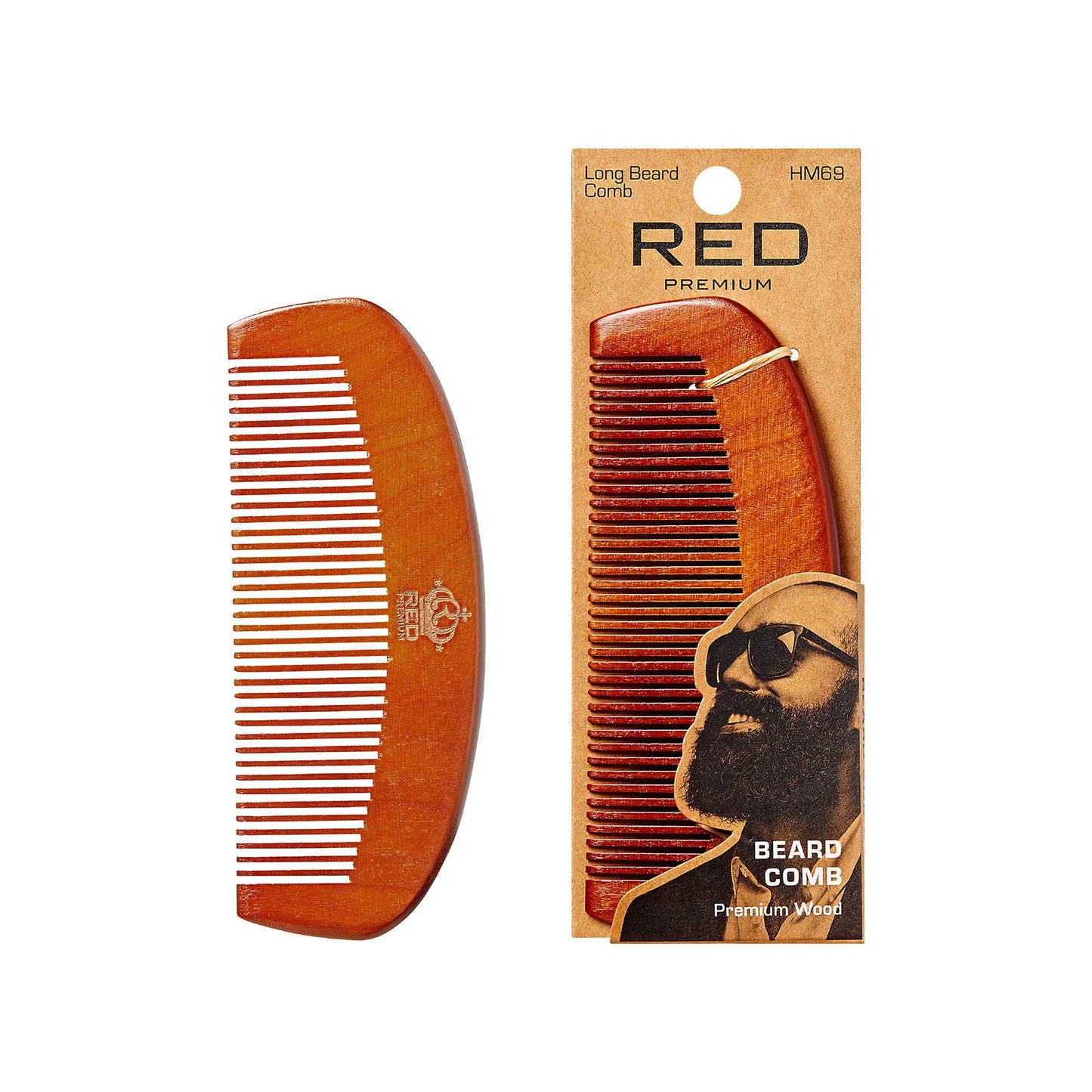 RED by Kiss Premium Wood Men Long Beard Comb, Easy Detangling and Styling, Durable Design for Gentle Beard Hair & Mustache Grooming Essential, No Beauty and Personal Care Red by Kiss