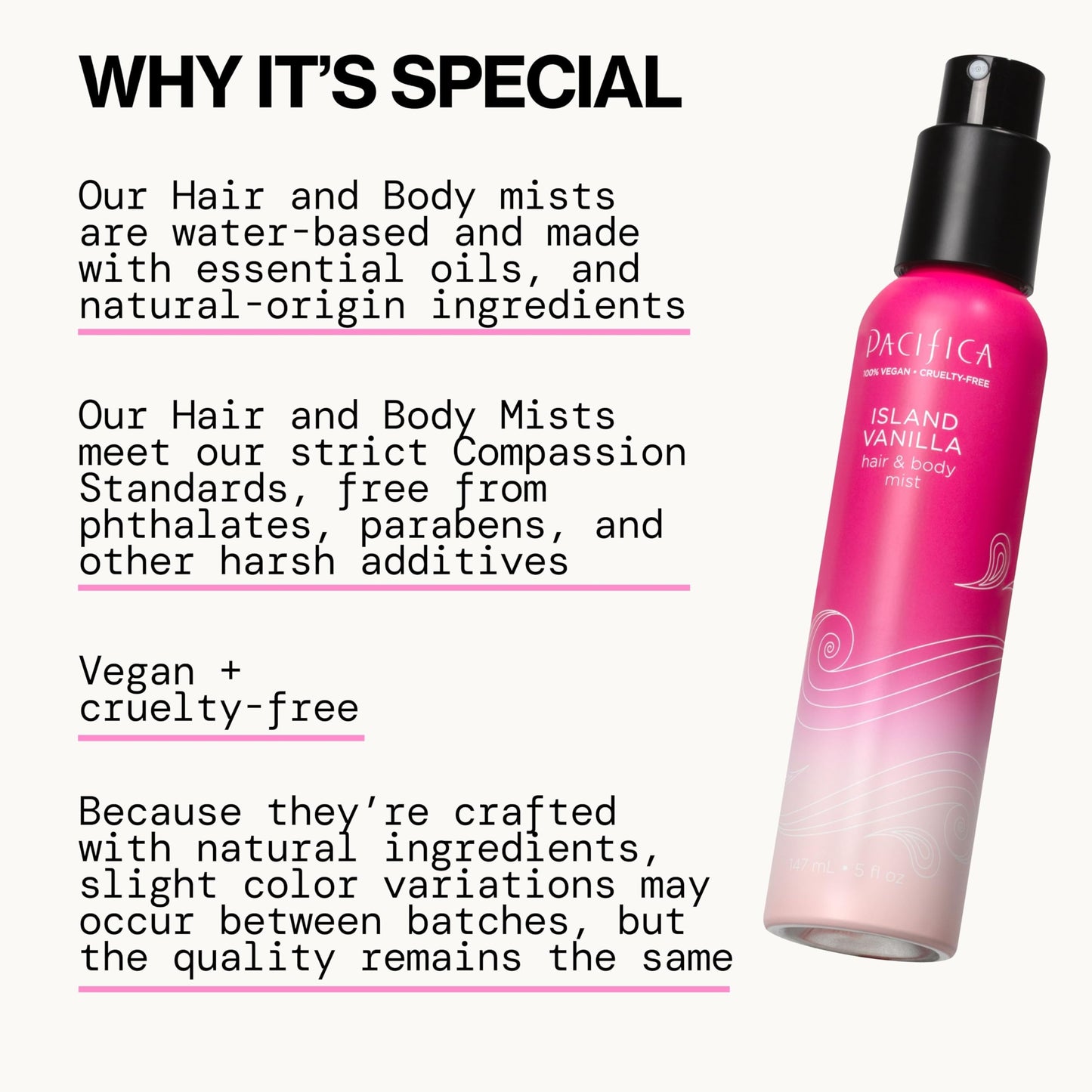 Pacifica Hair Mist Perfume & Full Body Spray for Women - Island Vanilla Body Mist Fragrance w/Sugar, Vanilla & Sandalwood Clean Beauty Alcohol-Free Beauty & Personal Care Pacifica
