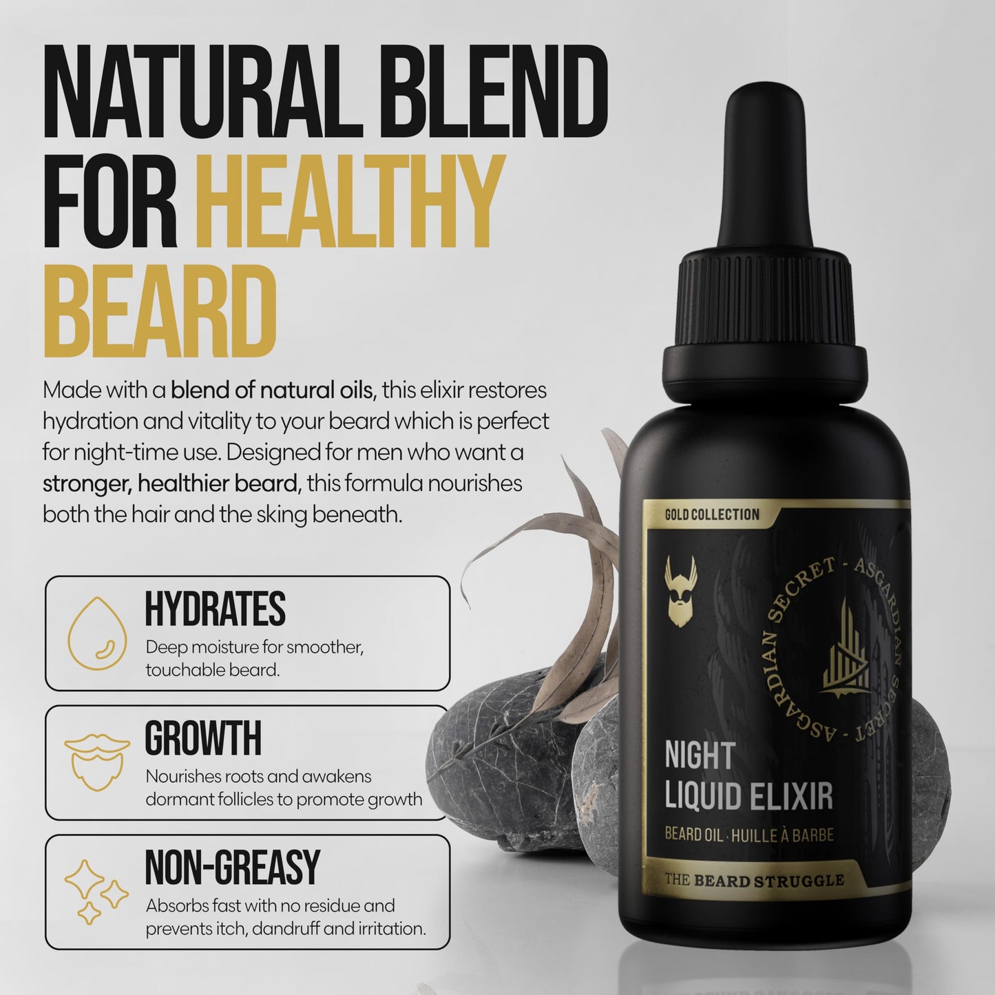 The Beard Struggle - Beard Growth Oil - Asgardian Secret, Gold Collection (1 Fl oz) - Night Liquid Elixir - Beard Oil for Men - Softens, Moisturizing Beauty & Personal Care The Beard Struggle