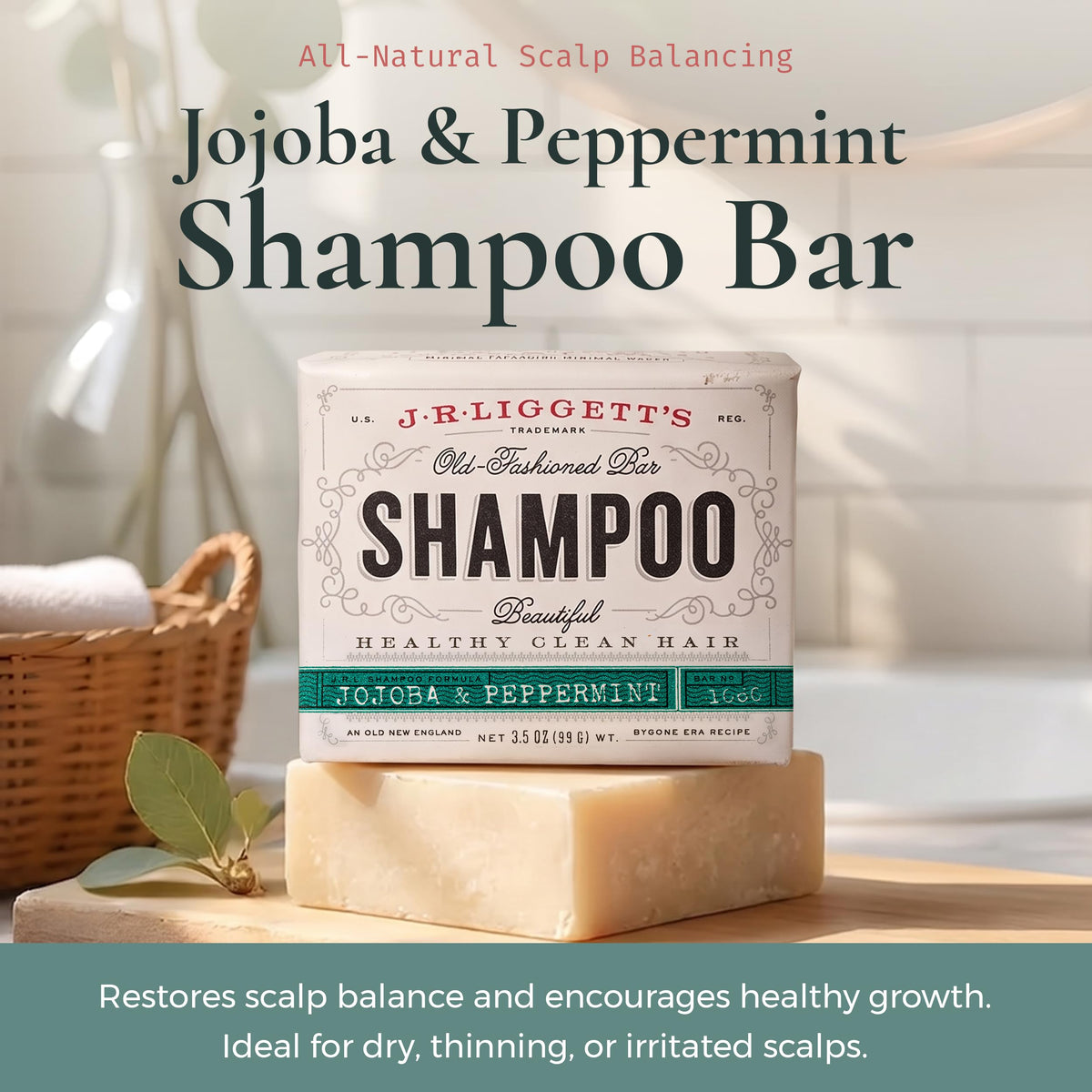 J.R.LIGGETT'S All-Natural Shampoo Bar, Supports Strong & Healthy Hair (Jojoba & Pepperm, 2-Pack)