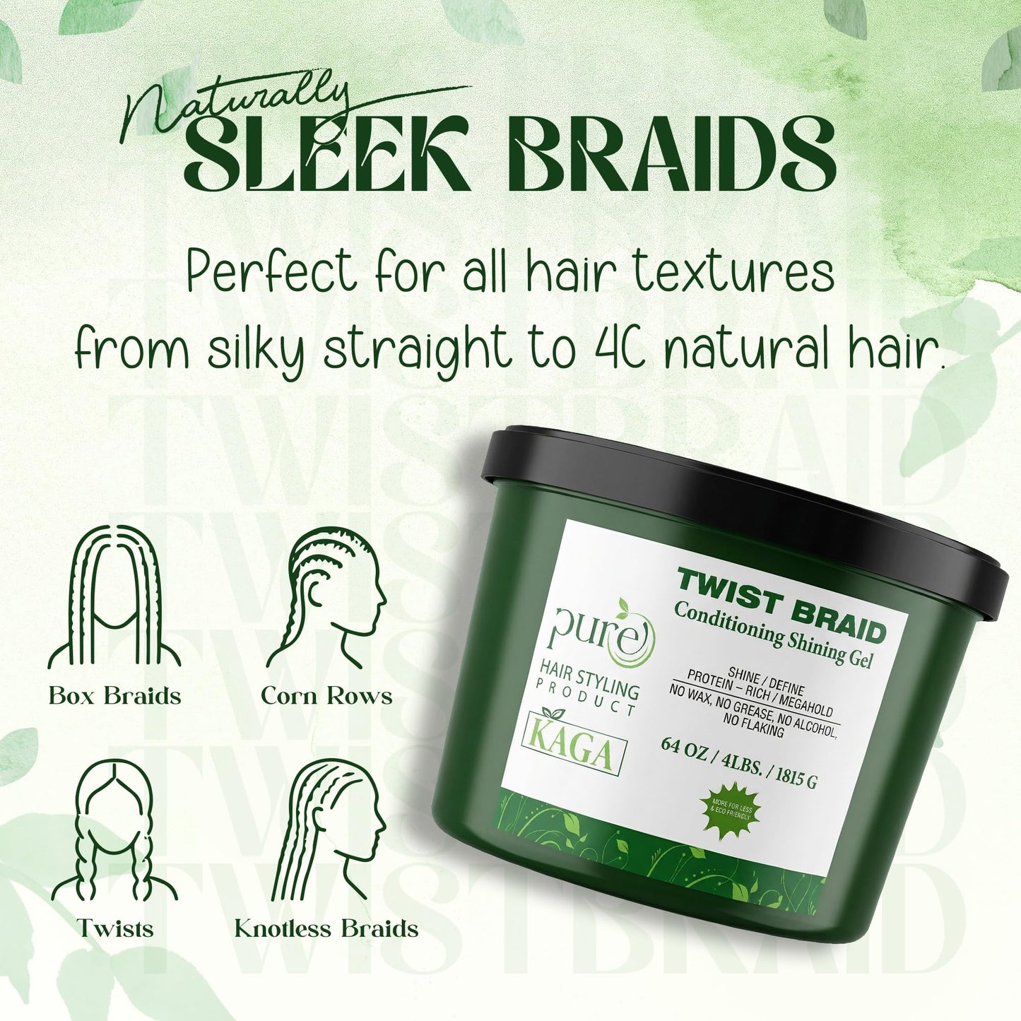 KAGA Pure O Natural Neatbraid Beauty Professional Conditioning Shining Gel 64oz / 4LB (64 Ounce) Beauty & Personal Care KAGA