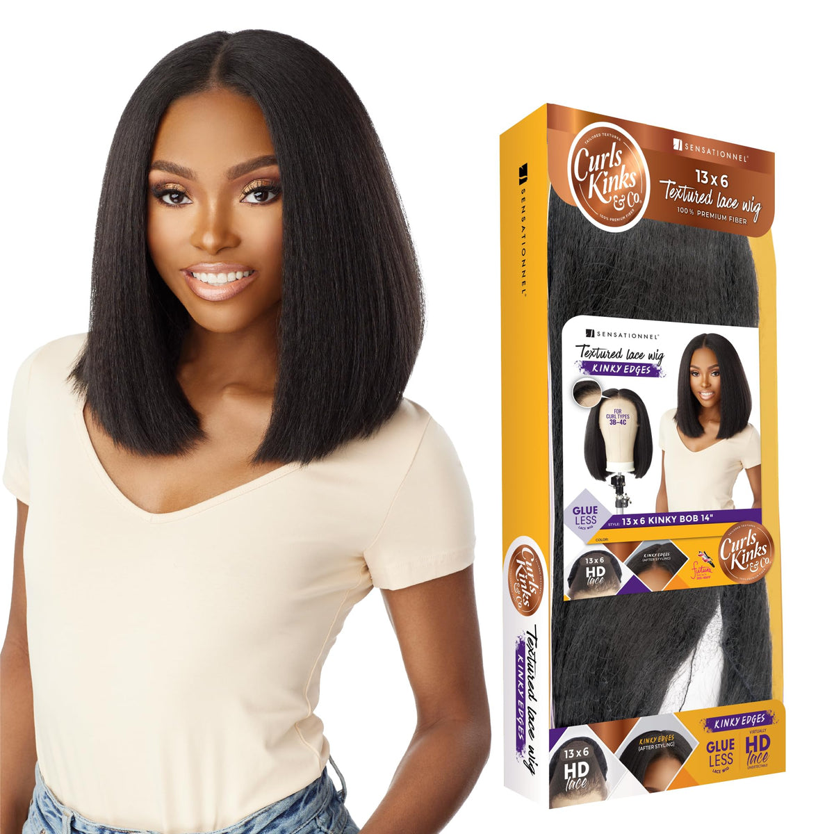 Sensationnel Curls Kinksandco Kinkyedges Wig-Kinky Bob 14 Inch, HL34/51