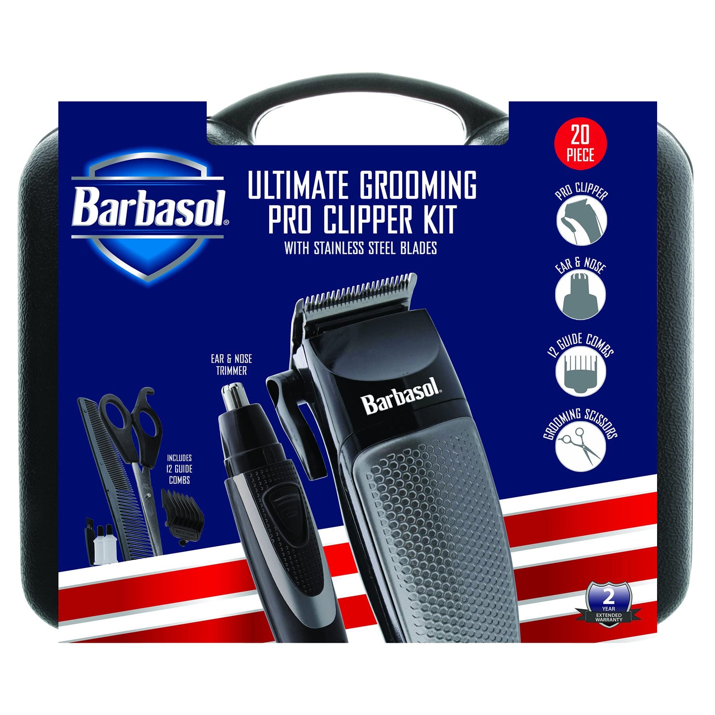 Xtreme Digital Lifestyle Accessories Barbasol Ultimate Grooming Pro Clipper Kit, Stainless Steel Blades with 20 Pieces UL Certified, Nose Trimmer Beauty and Personal Care XTREME