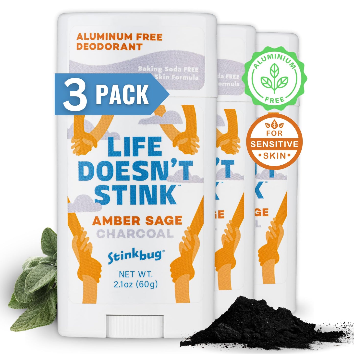 Stinkbug Naturals Organic Aluminum Free Deodorant Stick with Amber Sage, Coconut Oil and Activated Charcoal, Paraben Free, Sensitive Skin Deodorant Beauty and Personal Care Stinkbug