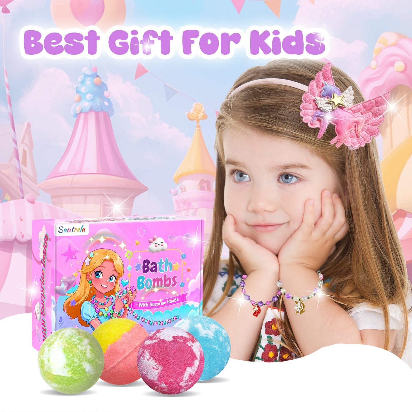 Bath Bombs for Kids Girls with Surprise Toys Inside, Bath Bombs with Jewelry Toys, Birthday Gifts for Girls 4 5 6 7 8 Years Old, Daughter Beauty and Personal Care Santrela