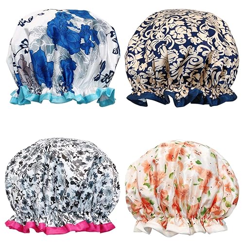 Wrapables® Stylish Double Layer Waterproof Shower Caps (Set of 4), Majestic Floral Beauty & Personal Care Wrapables