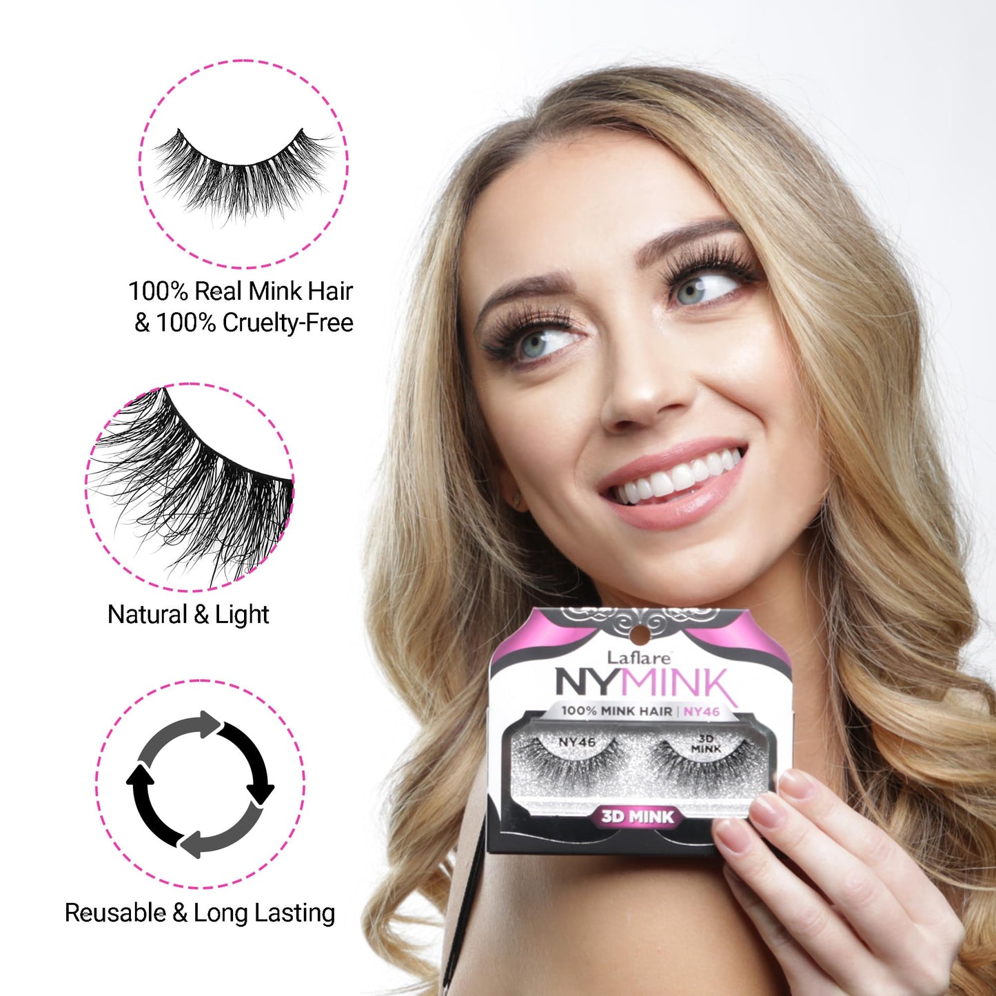 Laflare 3D NY Mink Eyelashes, 100% Real Mink Hair Lashes, Luxury Makeup, Natural, Light, Trendy, Variety, Reusable, Multi layered Real Mink Hair… Beauty & Personal Care Laflare