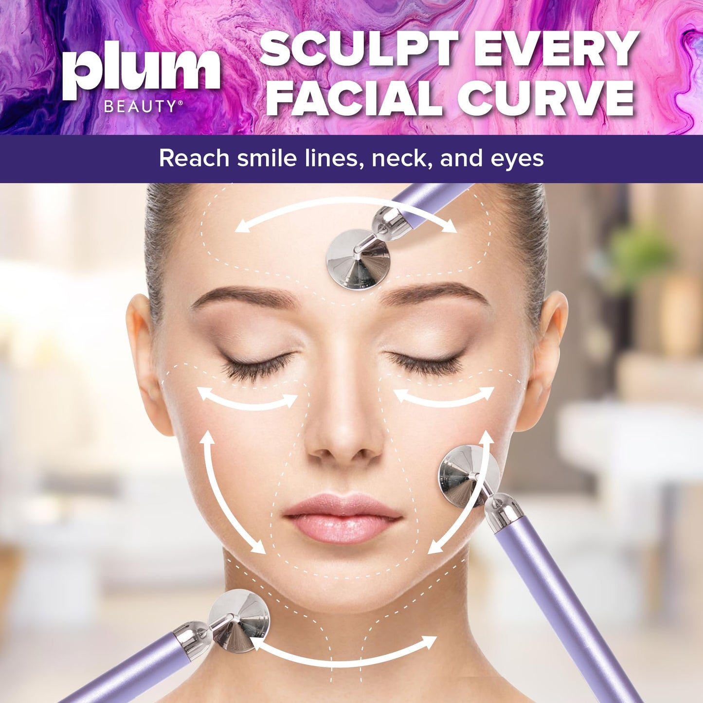 Plum Beauty Rose Quartz Face Massager Tool - Electric Face Roller for Skin Beauty & Personal Care Plum Beauty