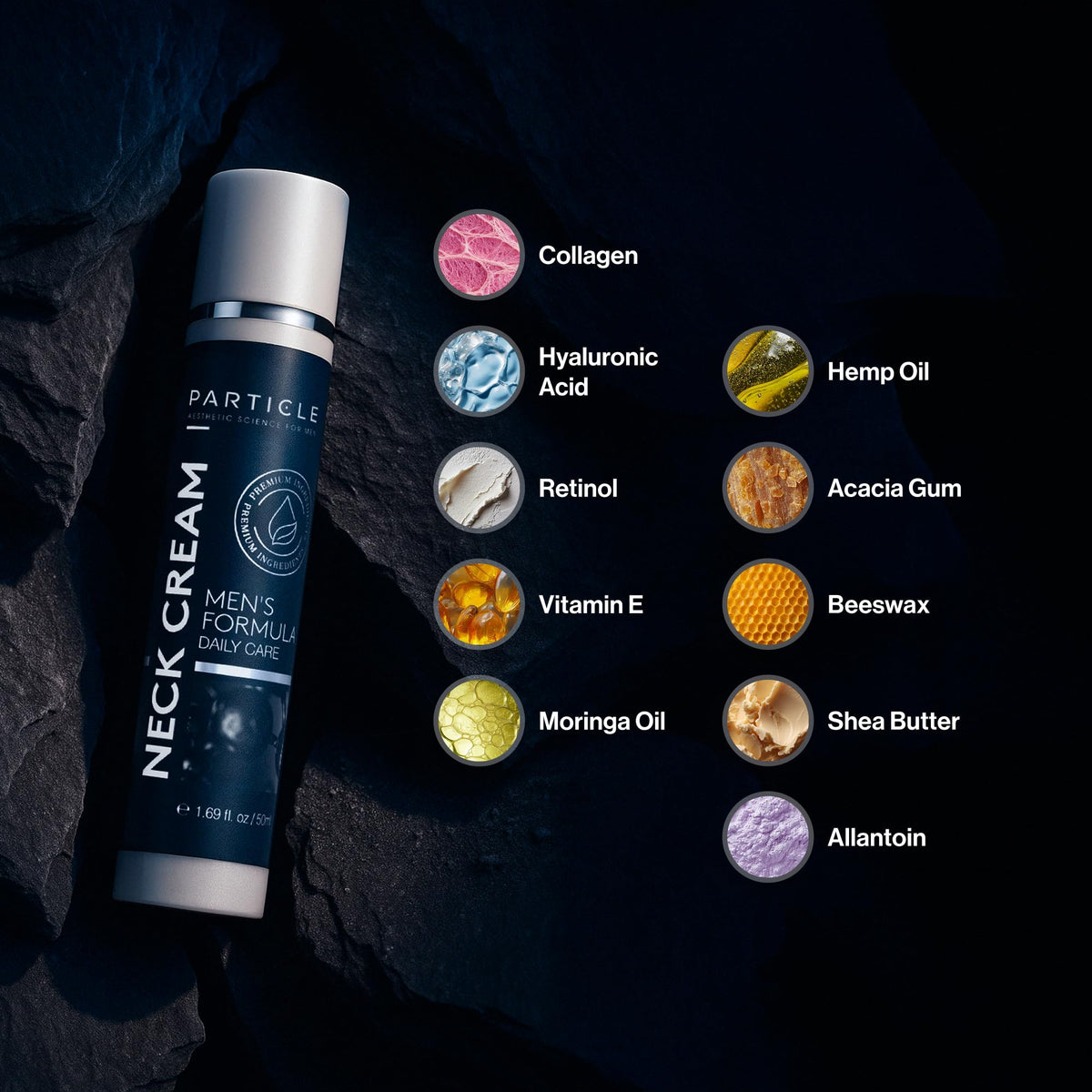 Particle Neck Cream, Daily Skin Care for Men with Collagen, Hyaluronic Acid, Retinol, Vitamin E, Moringa Oil & Shea Butter for Health Skin Support